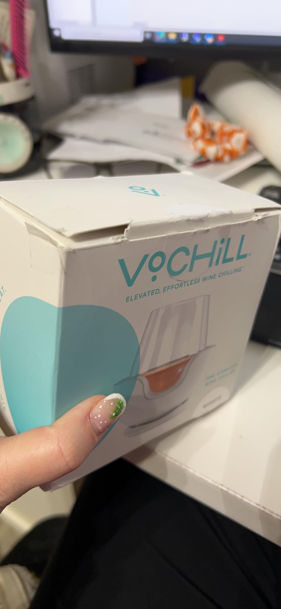 VoChill Original Stemless Wine Chiller, Refreezable Chill Cradle, USA-Made (Quartz, Stemless Single) customer photo 1