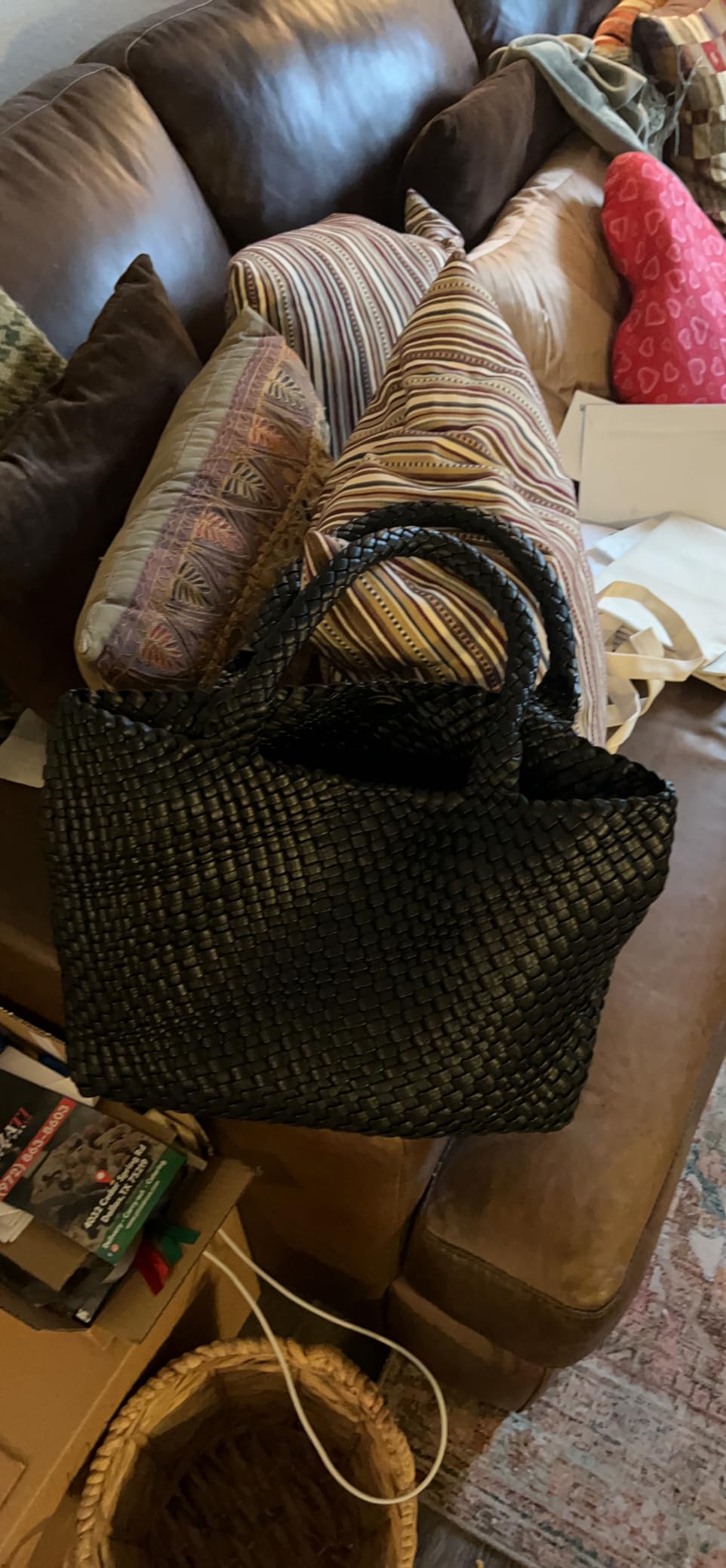 Woven Shoulder Bags for Women, Top Handle Tote Bag Vegan Leather Handbag customer photo 2