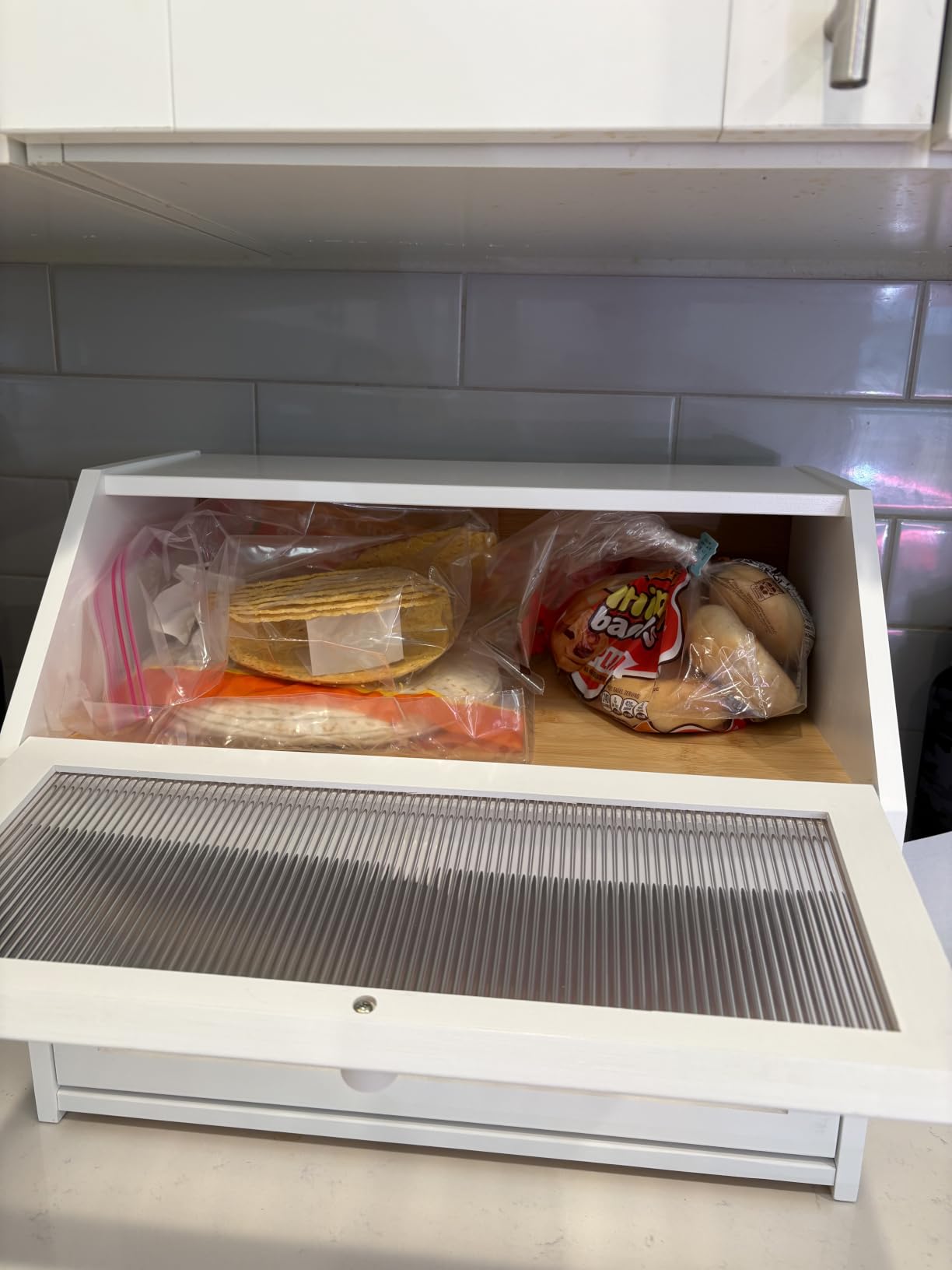 Bread Box for Kitchen Counter, Large Bamboo Wood Double Layer Bread Box, Wooden Bread Storage Capacity customer photo 1
