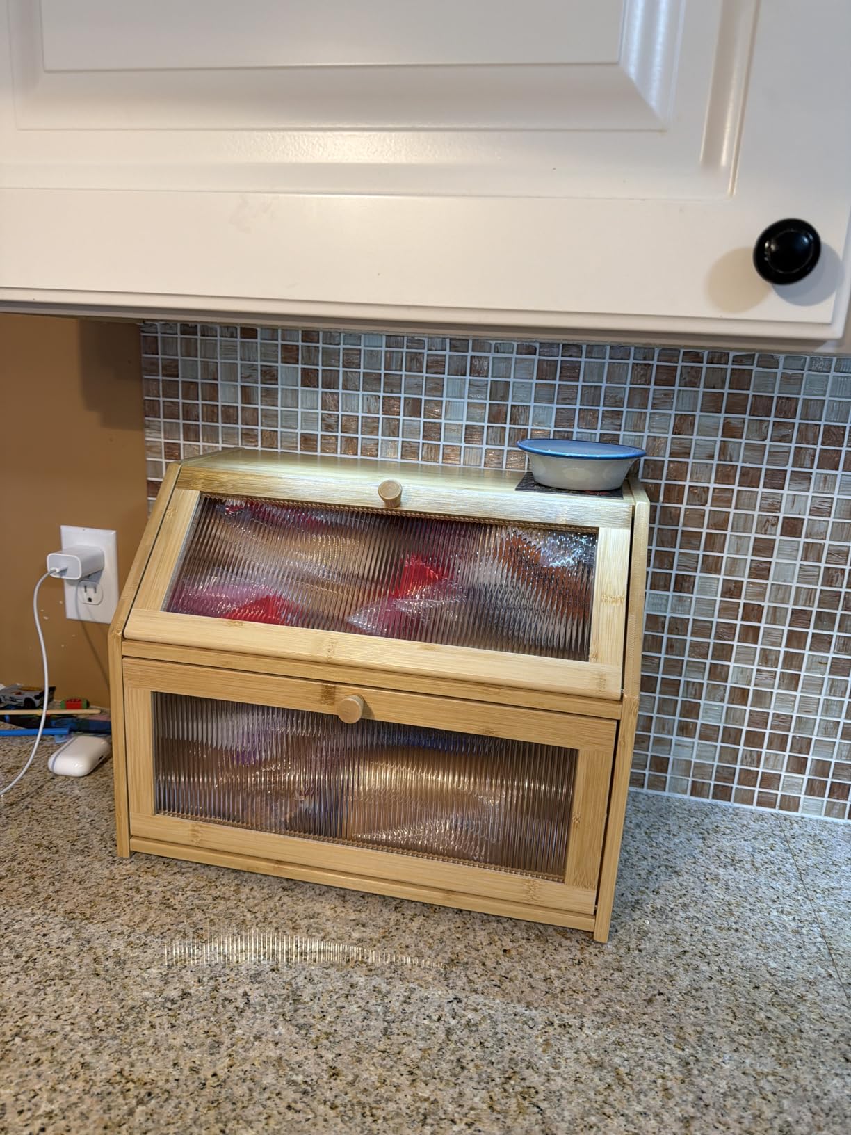 Bread Box for Kitchen Counter, Large Bamboo Wood Double Layer Bread Box, Wooden Bread Storage Capacity customer photo 2