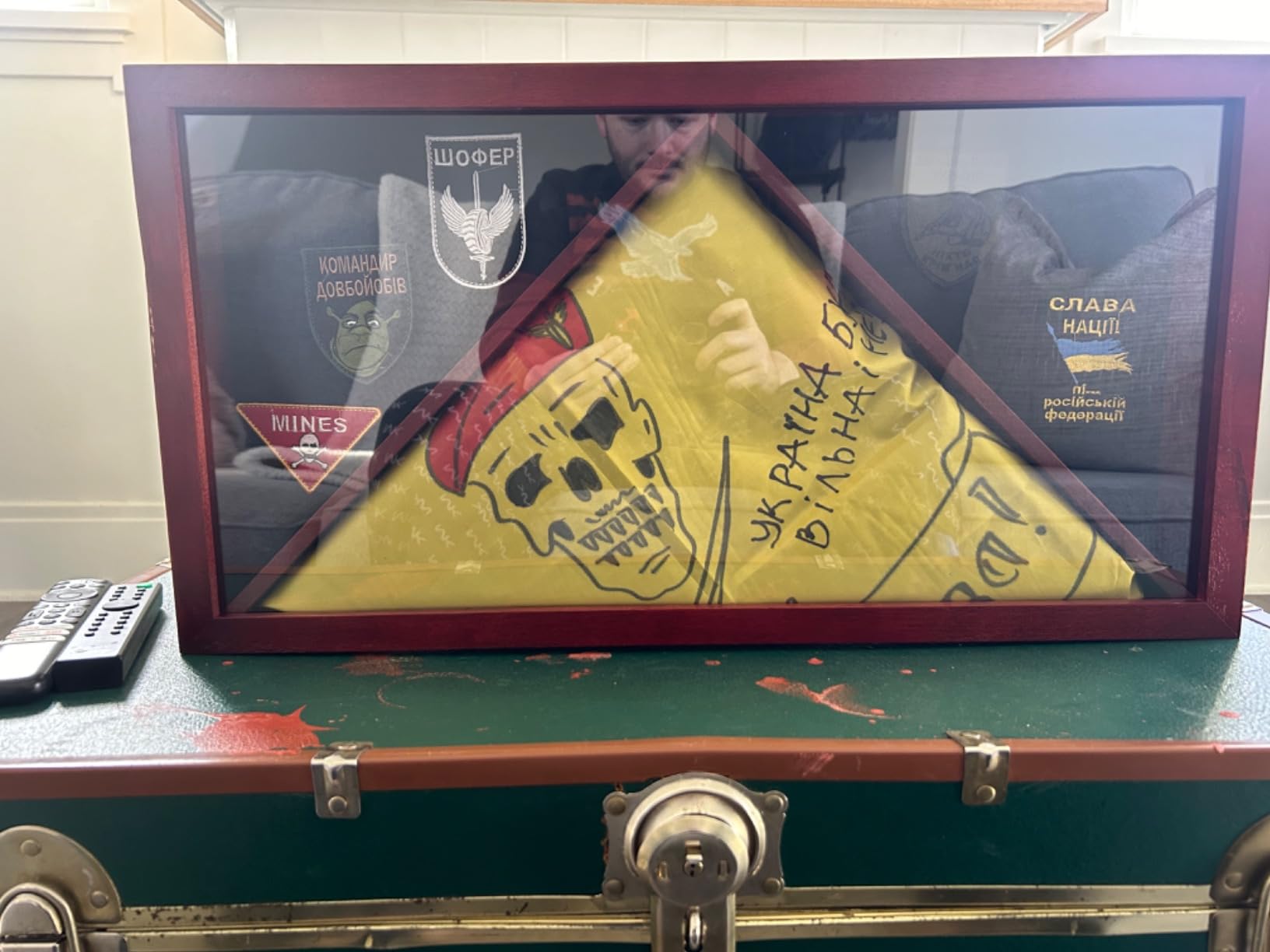 Large Military Shadow Box - Solid Wood Flag Case for 5' x 9.5' American Veteran Burial Flag, Velvet Like Felt Lining for Medals, and Polished Plexiglass (Mahogany) customer photo 1