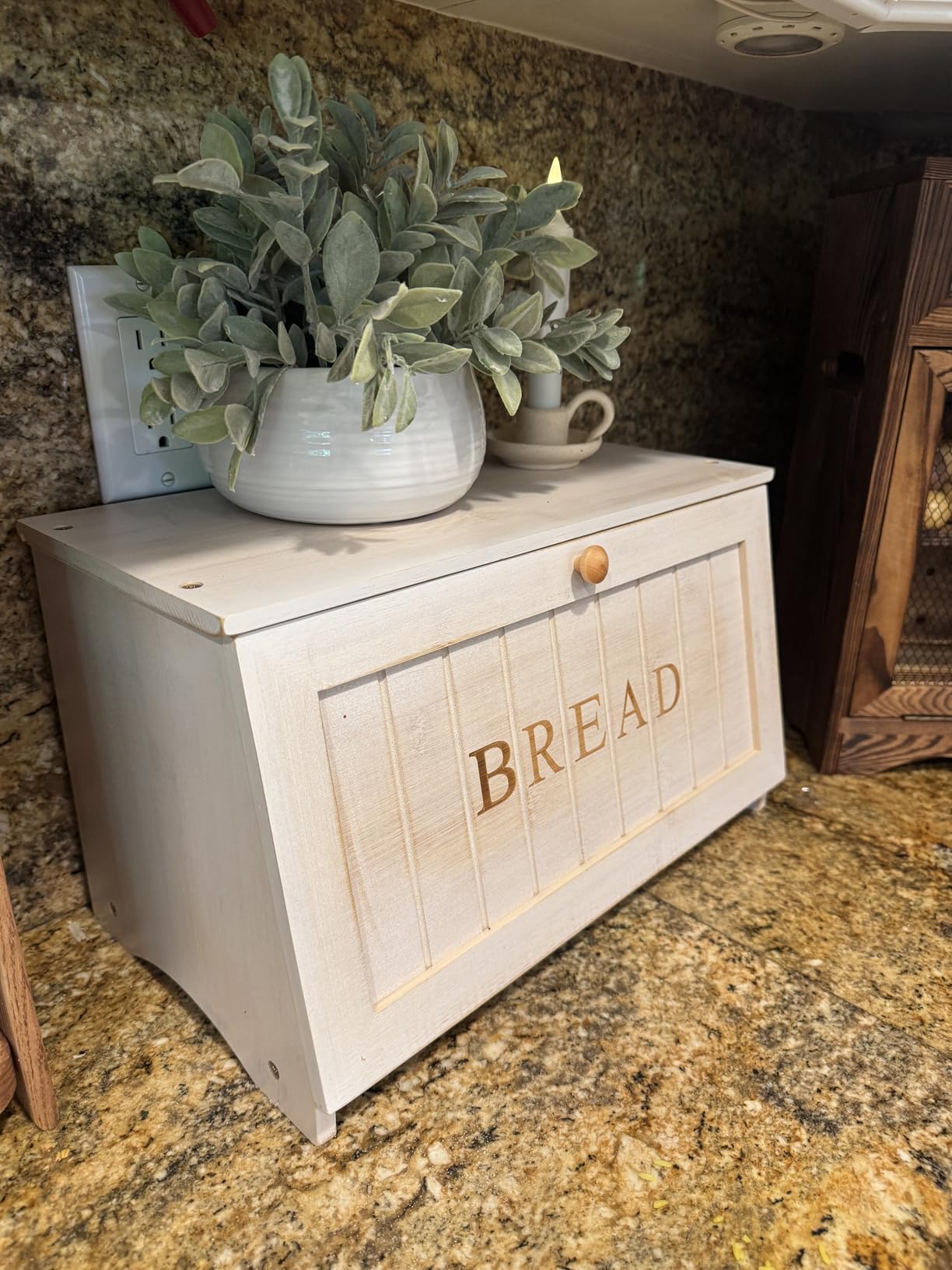 HOMEKOKO Vintage Wood Bread Box for Kitchen Counter, Food Storage Bin, White | Retro Farmhouse Style, Holds 2 Loaves, Breathable Design Keeps Bread Fresh For 3-4 Days customer photo 2