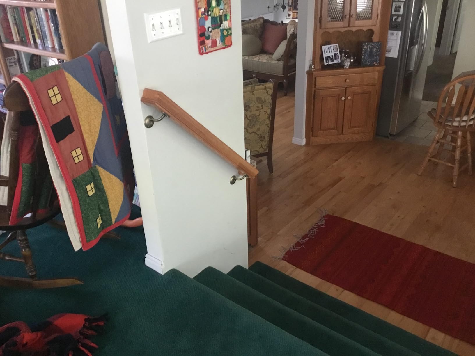 Solid Red Oak Handrail Kit with Wall Returns and Wall Mount Brackets (Matching Screws Included). 6010 Profile Unfinished. Indoor Use Only. (7 Ft, Antique Brass) customer photo 1