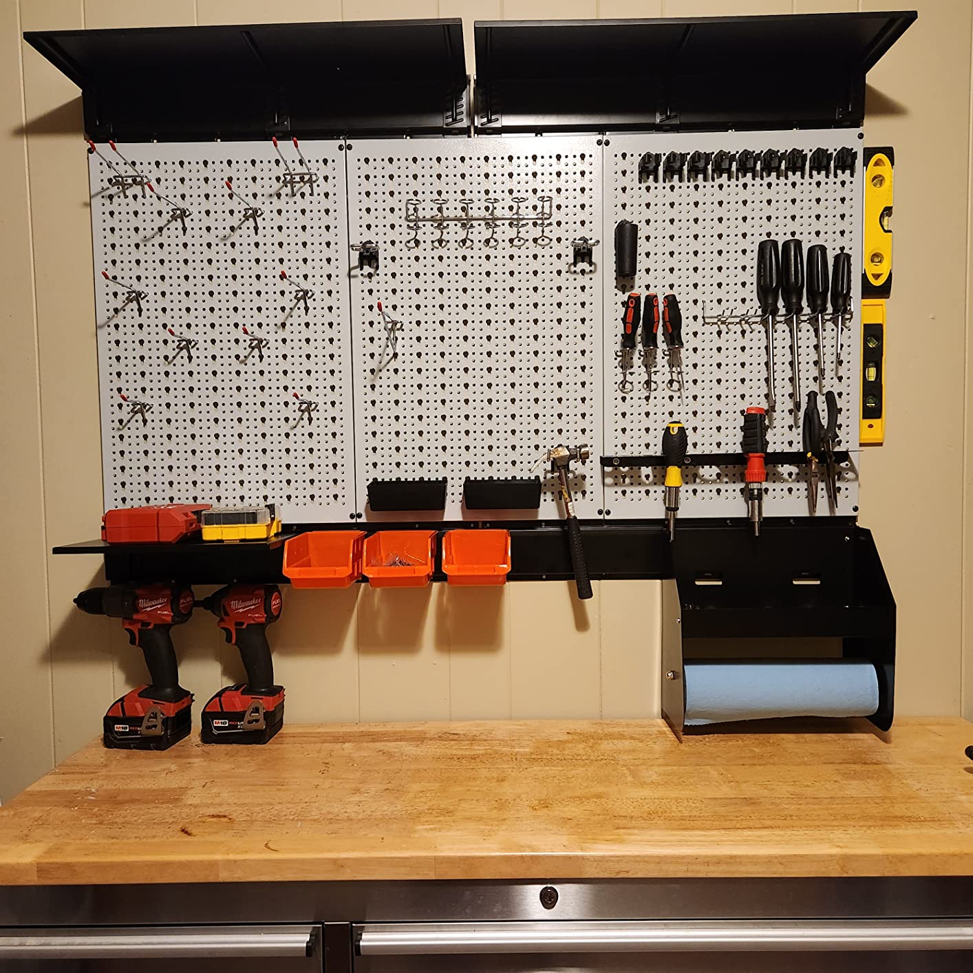 Peboard Storage Organizer, 48x36 inch Pegboard Wall Organizer | Metal Garage Peg Board with Toolboard, Utility Hooks, Overhead Shelf, 105pcs customer photo 2