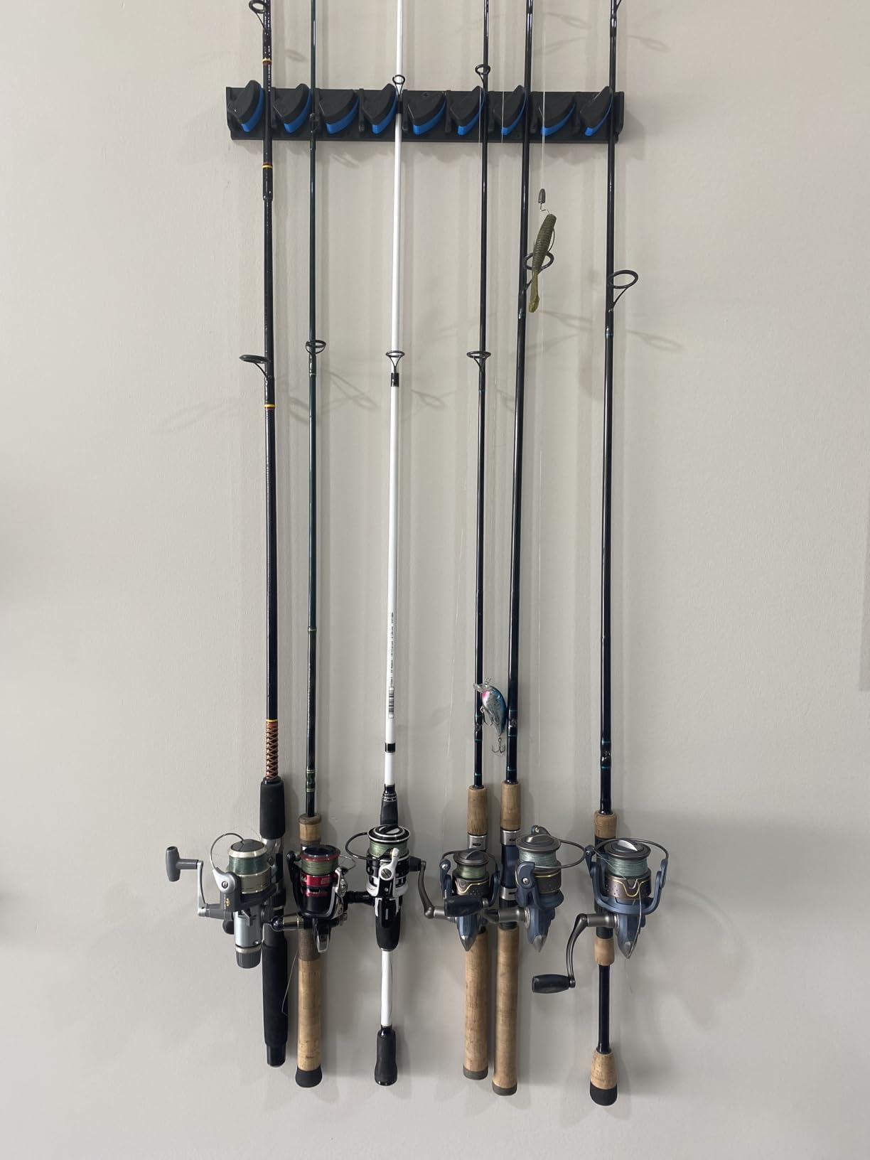 PLUSINNO V6 Vertical Fishing Rod Holder, Pole Holders for Heavy Combos | 2pack Wall Mount Fishing Rod Rack for 12 Rods & Combos customer photo 1