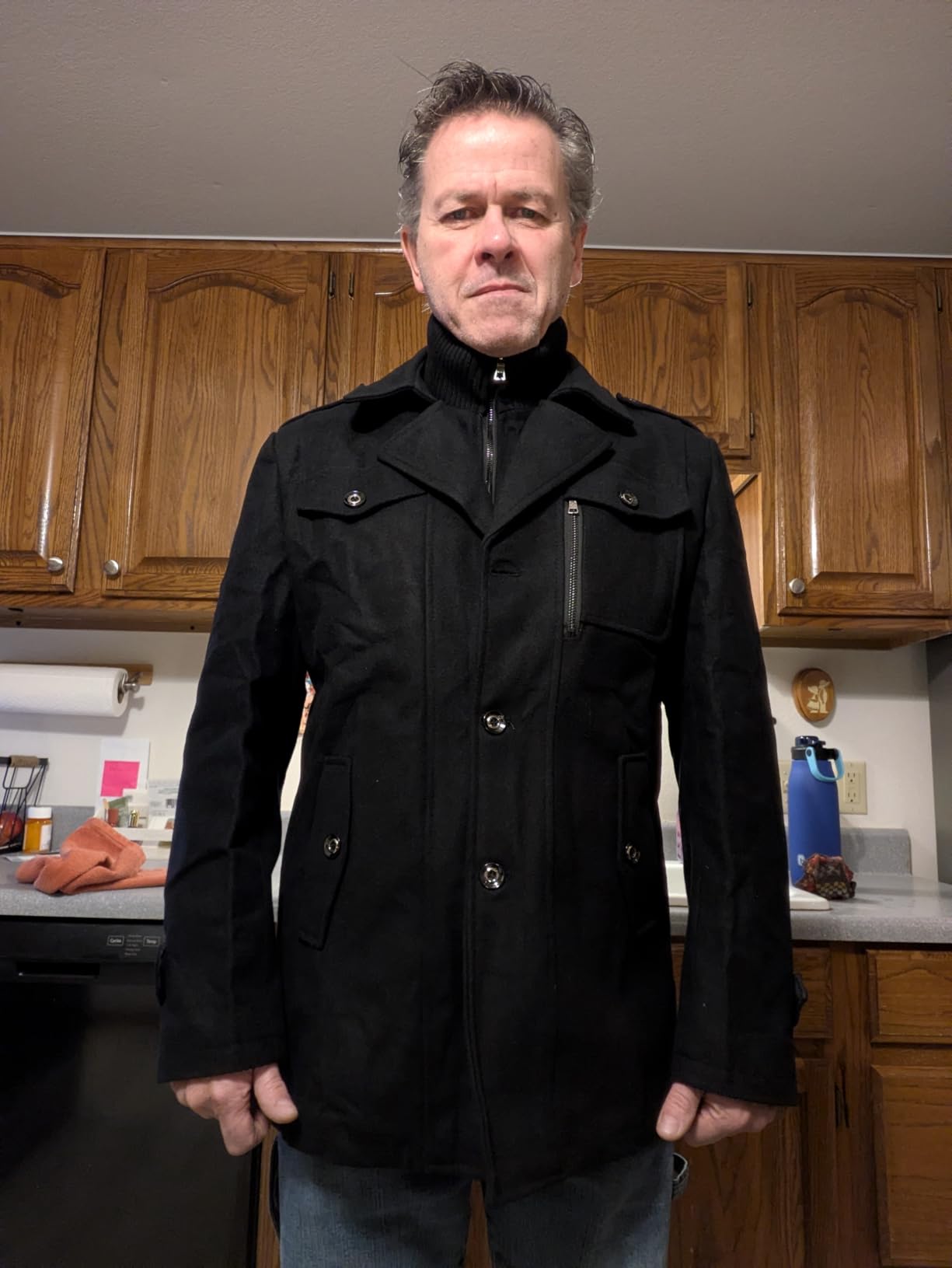 INVACHI Men's Wool Blend Winter Trench Coat, Single Breasted Pea Coat customer photo 1