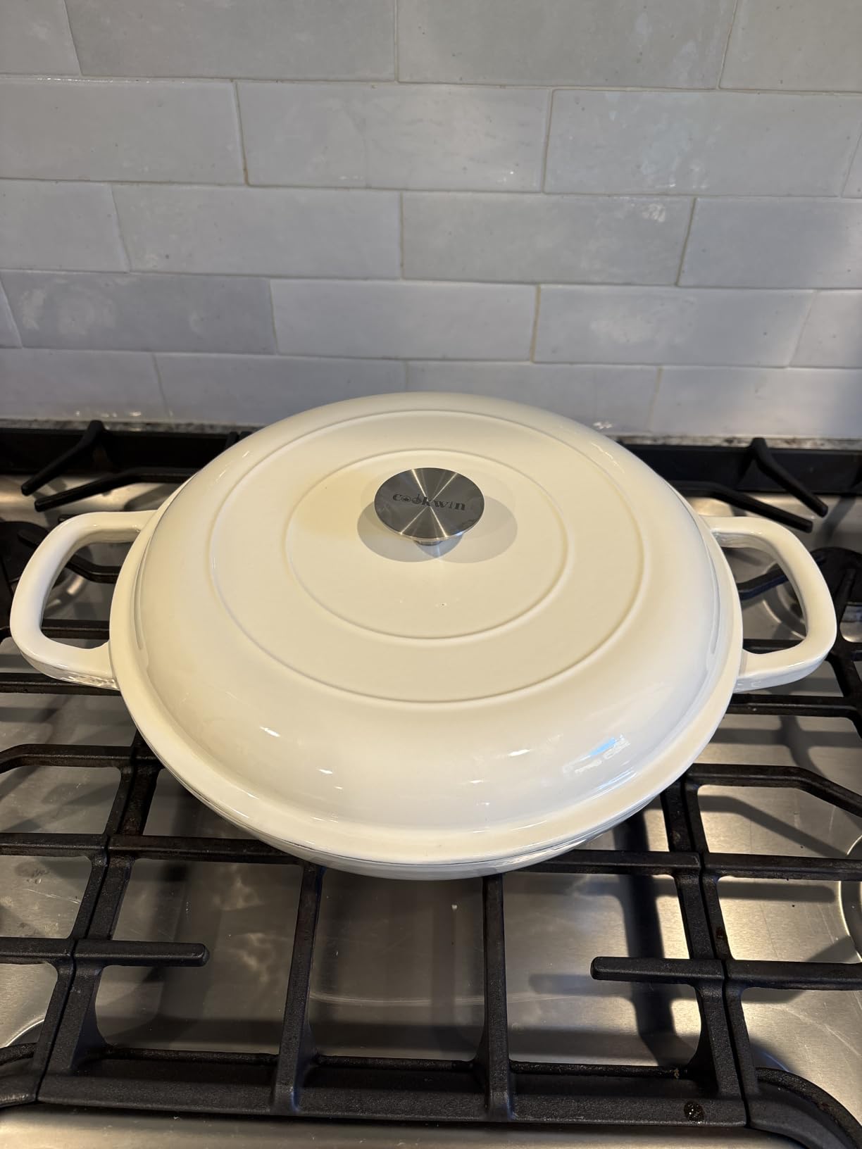 3.8 Quart Enameled Cast Iron Braiser Pan with Lid, Dual Handles Skillet customer photo 1