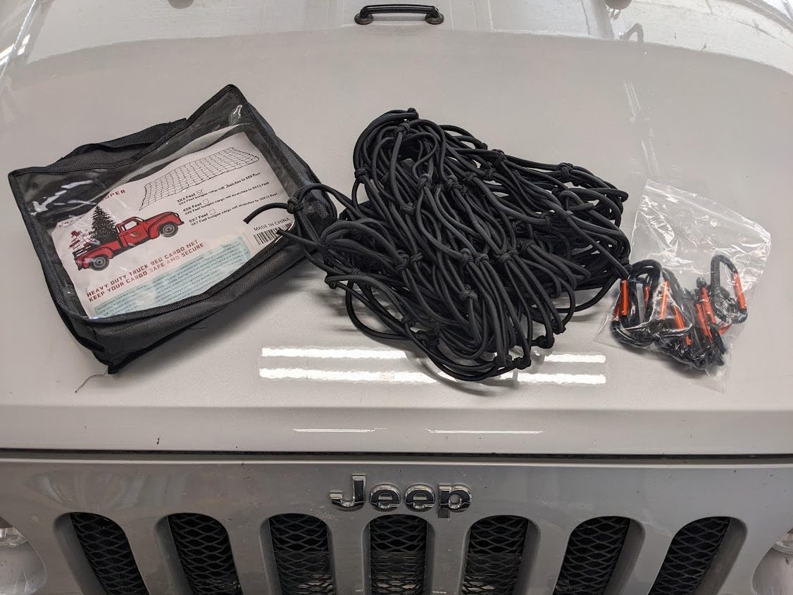 Heavy Duty Cargo Net for Pickup Truck Bed - Stretches from 5' x 7' to 15' x 21' - 12 Metal Carabiners - Compatible with Ford, Dodge RAM, Chevy, Toyota - Ideal for (Black, 5X7 Feet) customer photo 1