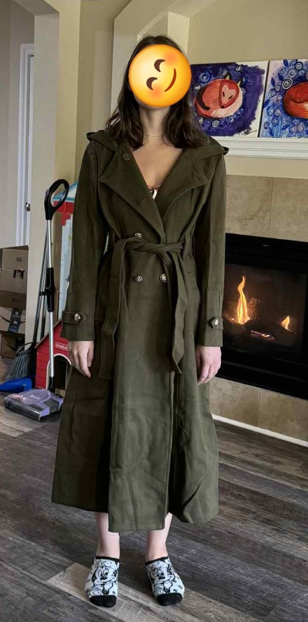 Cicy Bell Womens Long Double-Breasted Hooded Coat Winter Wool Trench Coat customer photo 1
