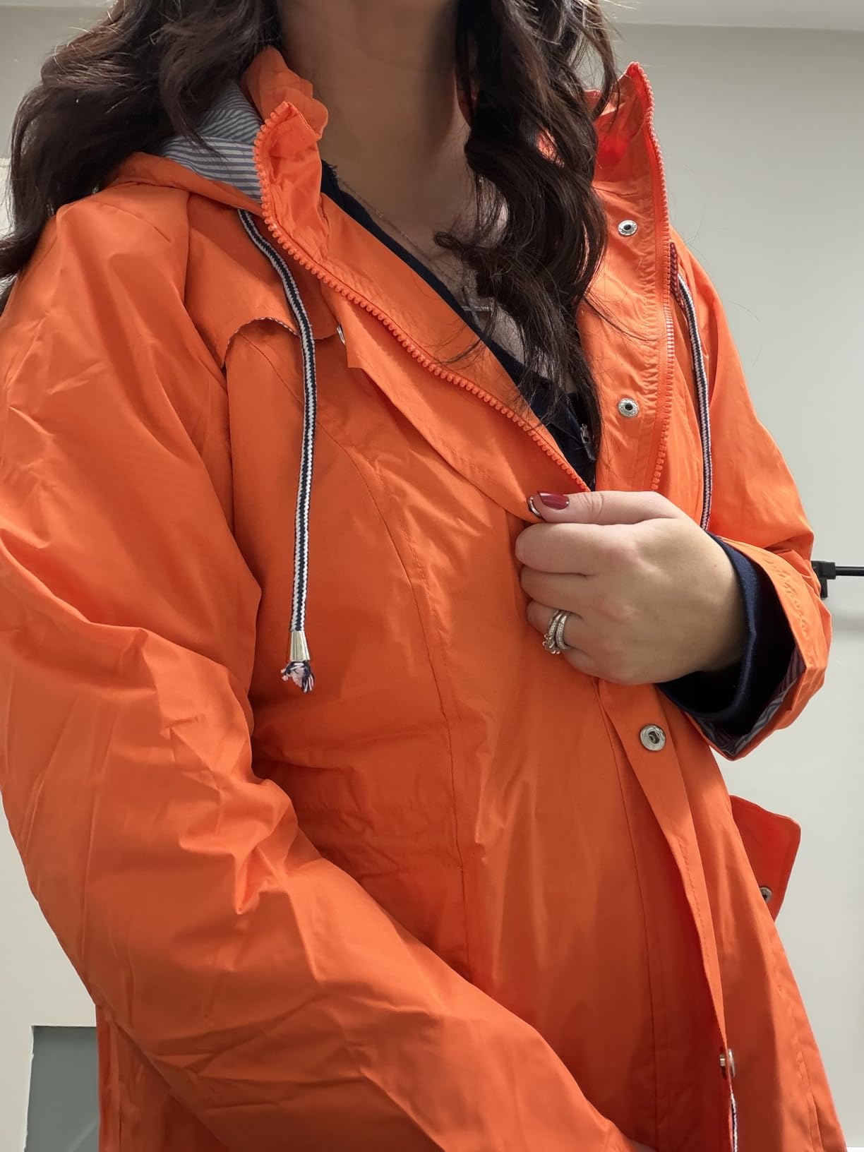 Kikibell Rain Jacket Women Striped Lined Hooded Lightweight Raincoat Outdoor Waterproof Windbreaker customer photo 1