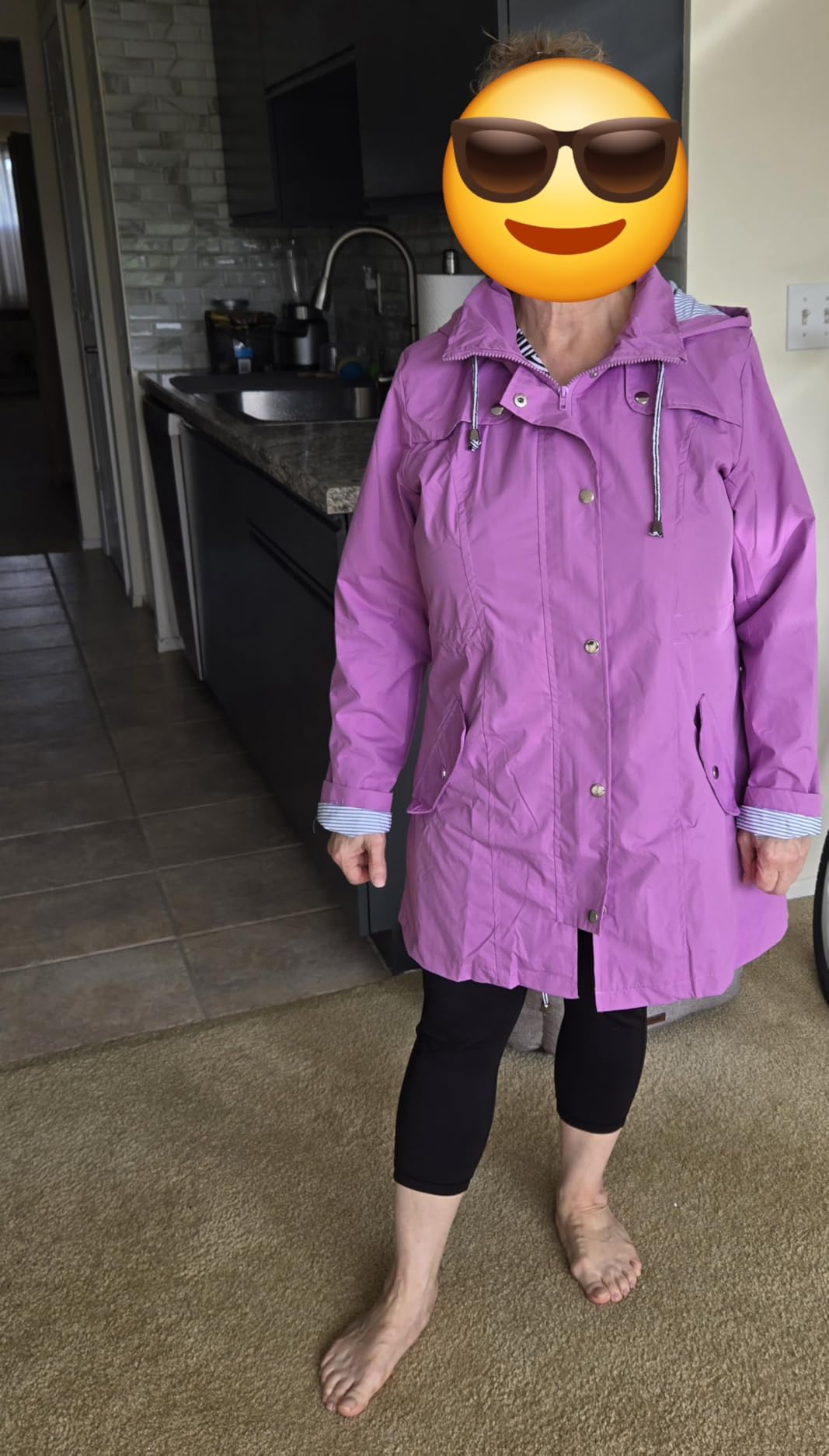 Kikibell Rain Jacket Women Striped Lined Hooded Lightweight Raincoat Outdoor Waterproof Windbreaker customer photo 2