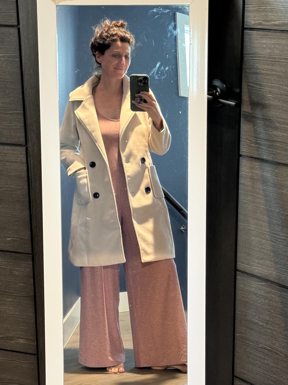 Bankeng Women Winter Wool Blend Camel Mid-Long Coat Notch Double-Breasted Lapel Jacket Outwear customer photo 2