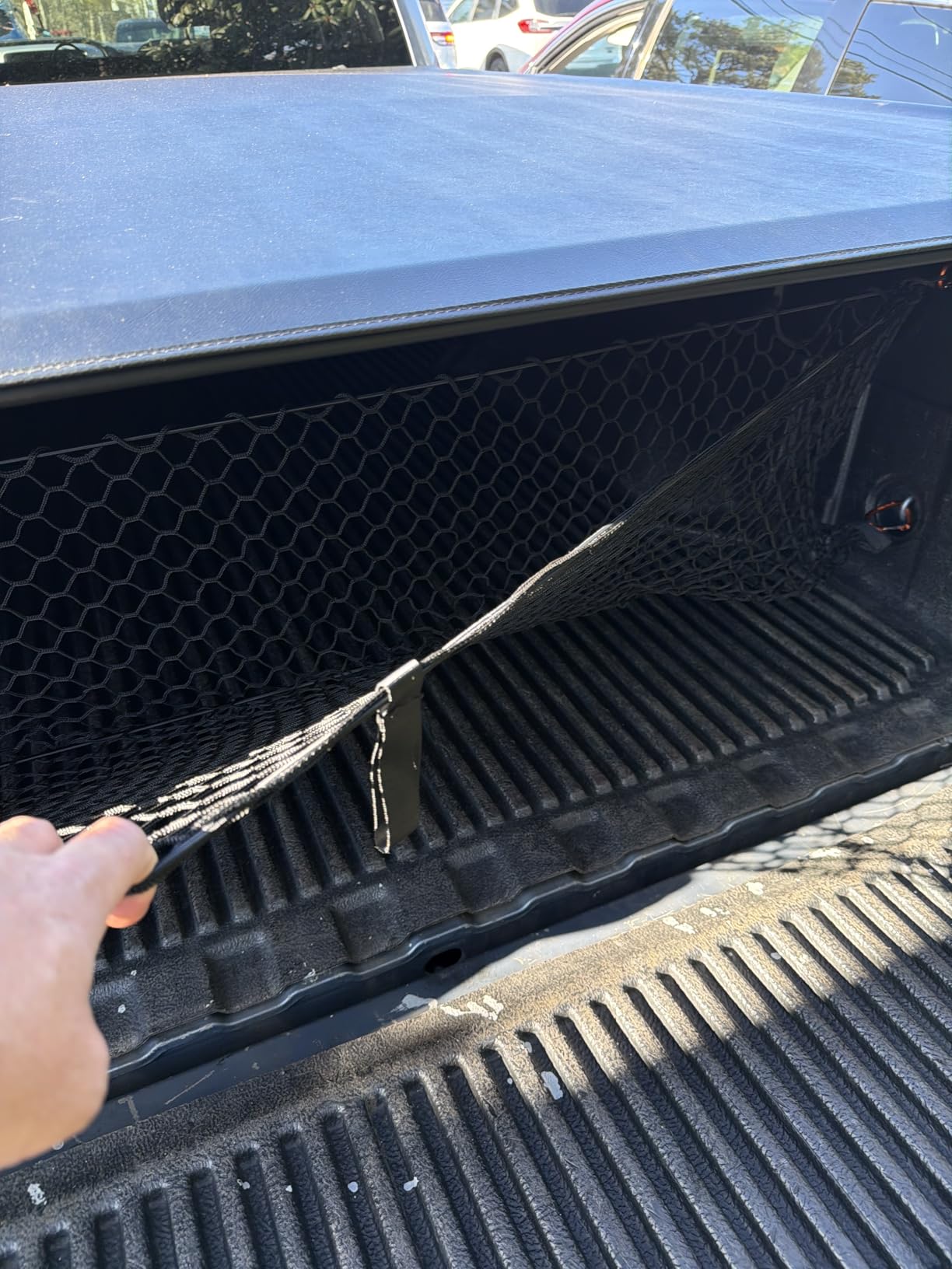 Envelope Cargo Net for GMC Sierra & Chevy Silverado - Fits 2013-Current | OEM Fit | Oversized 5mm Bungee | Integrated Storage Bag | Heavy Duty Carabiners customer photo 1