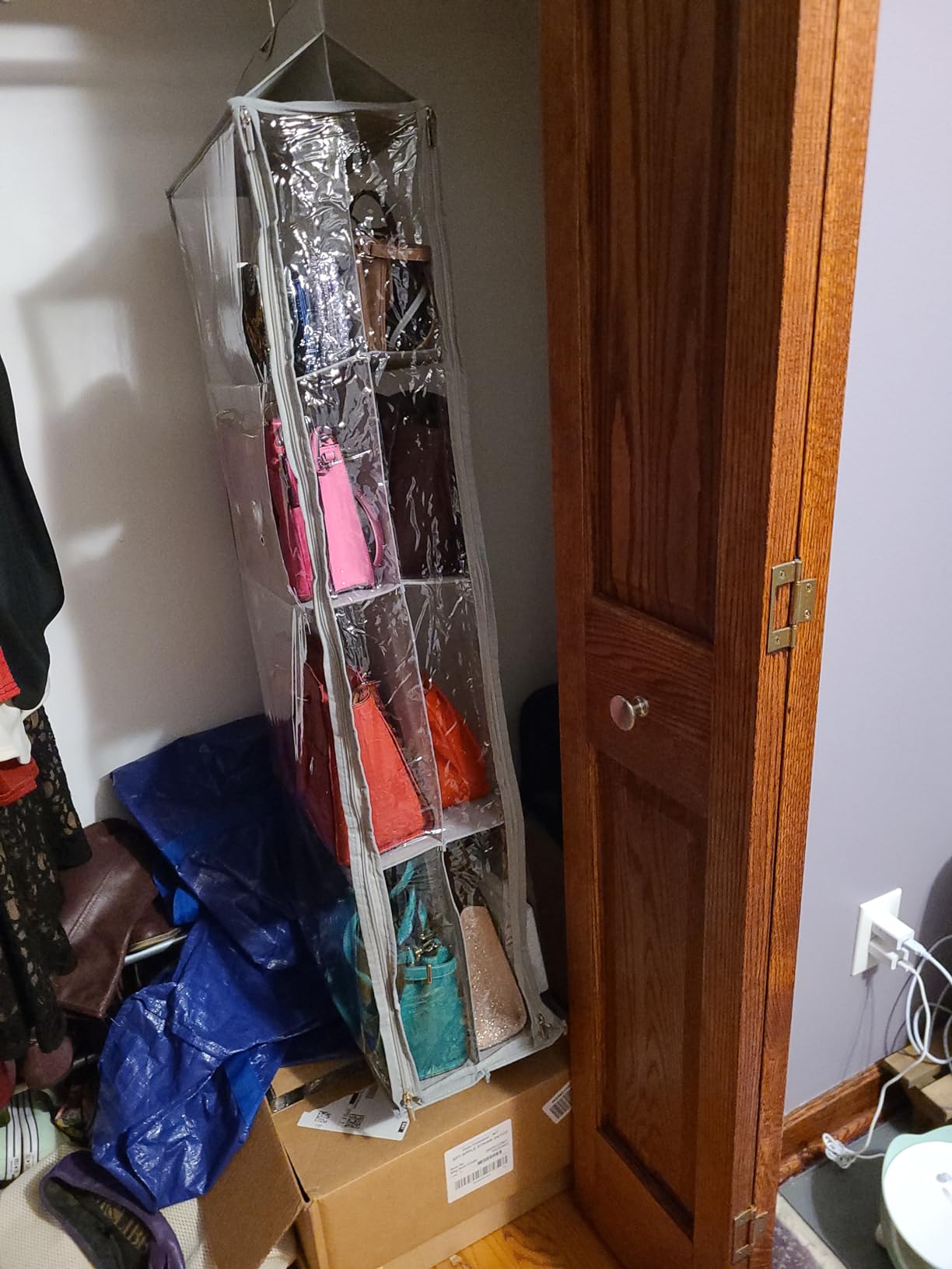 8 Grids in 1 Pack Hanging Purse Handbag Organizer with Double Zippers, Visible Purse Organizer for Closet, Fully Enclosed Handbag Storage Holder, Hanging Closet Organizer for Bags customer photo 1