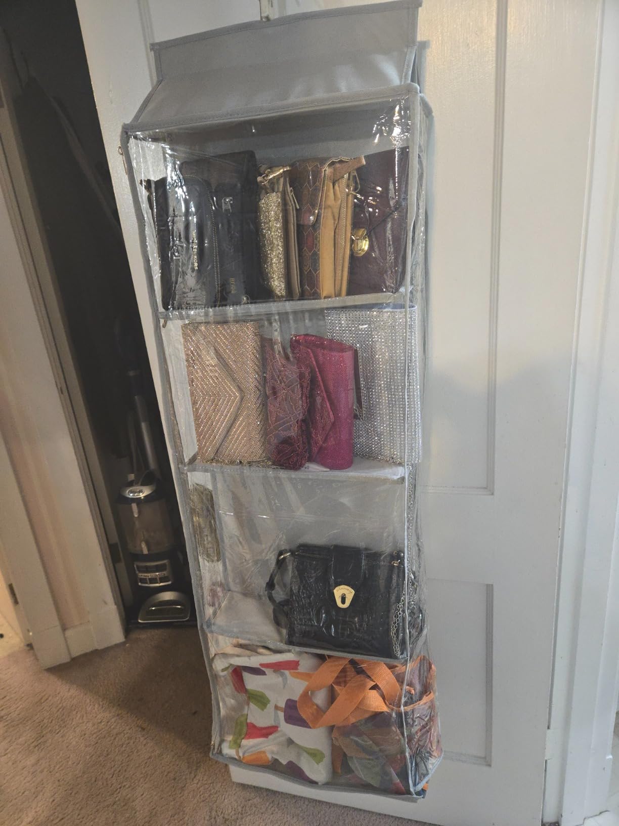 8 Grids in 1 Pack Hanging Purse Handbag Organizer with Double Zippers, Visible Purse Organizer for Closet, Fully Enclosed Handbag Storage Holder, Hanging Closet Organizer for Bags customer photo 2
