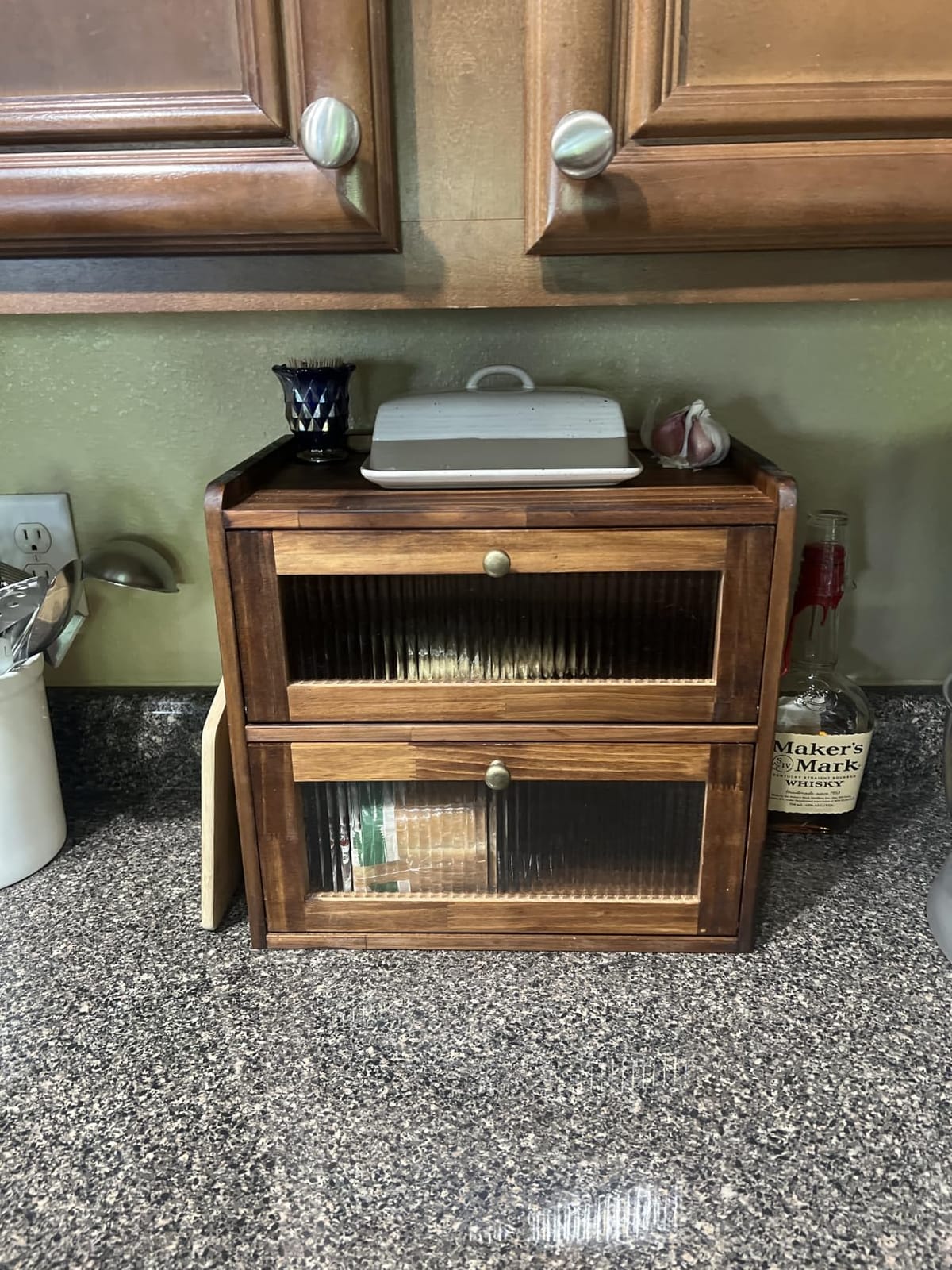 Sunhoo Bread Box for Kitchen Countertop Wooden Bread Storage Container Bin 2 Layer Breadbox Holder Large Capacity Keeper Vintage Farmhouse Food Organizer Pantry Shelf Acrylic Window (Brown) customer photo 2