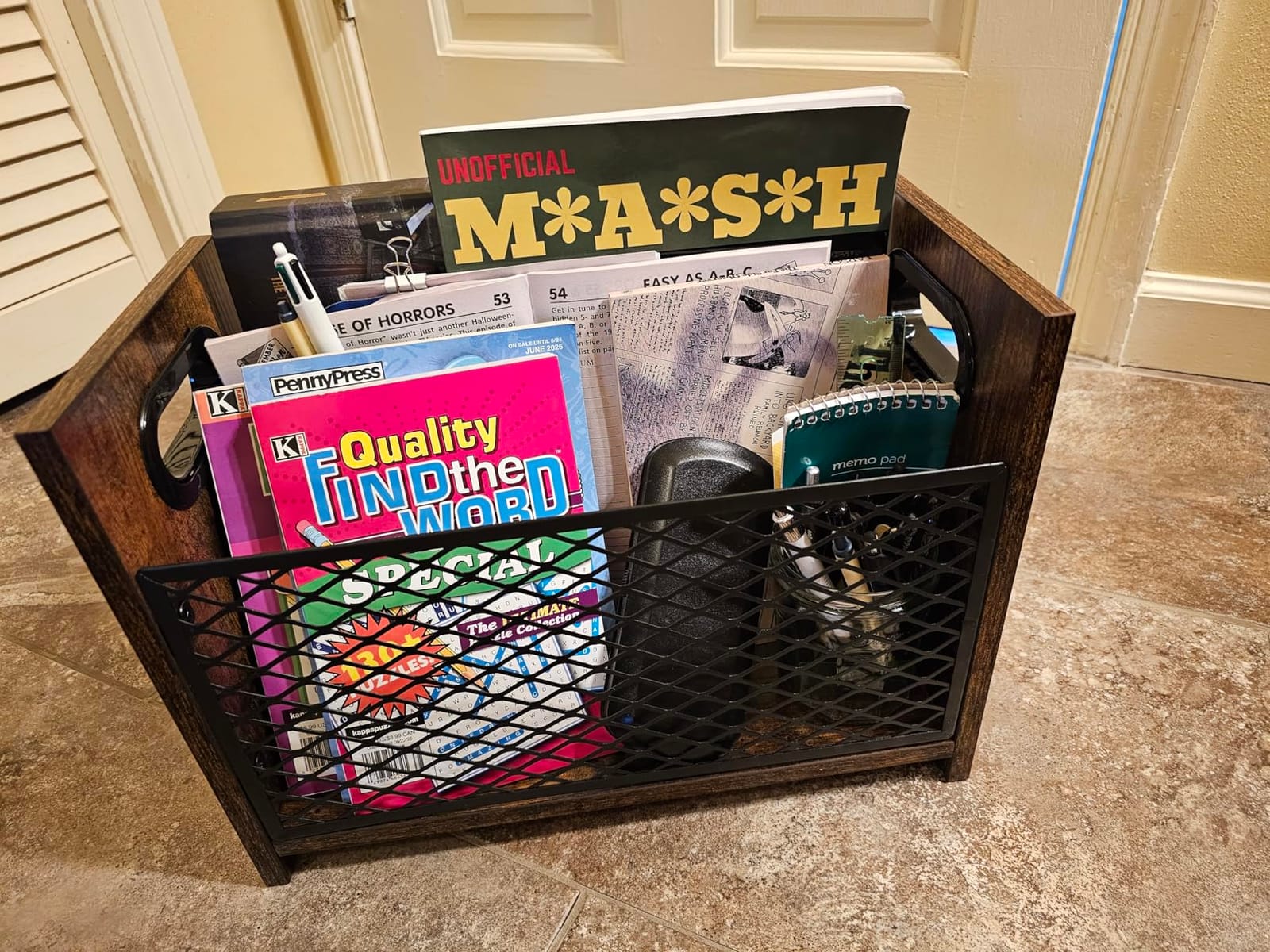 YINMIT Magazine Holder, Magazine Rack for Desktop and Home Office, Farmhouse File Storage Basket for Letters, Magazines, Books, Newspapers (Large) customer photo 2