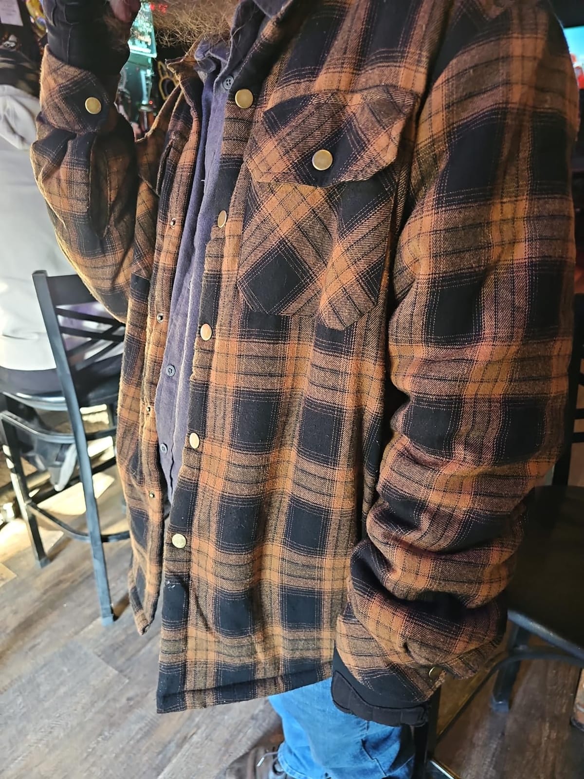 Men's Sherpa Cotton Flannel Shirt Jacket Plaid Button Coat Pocket customer photo 1