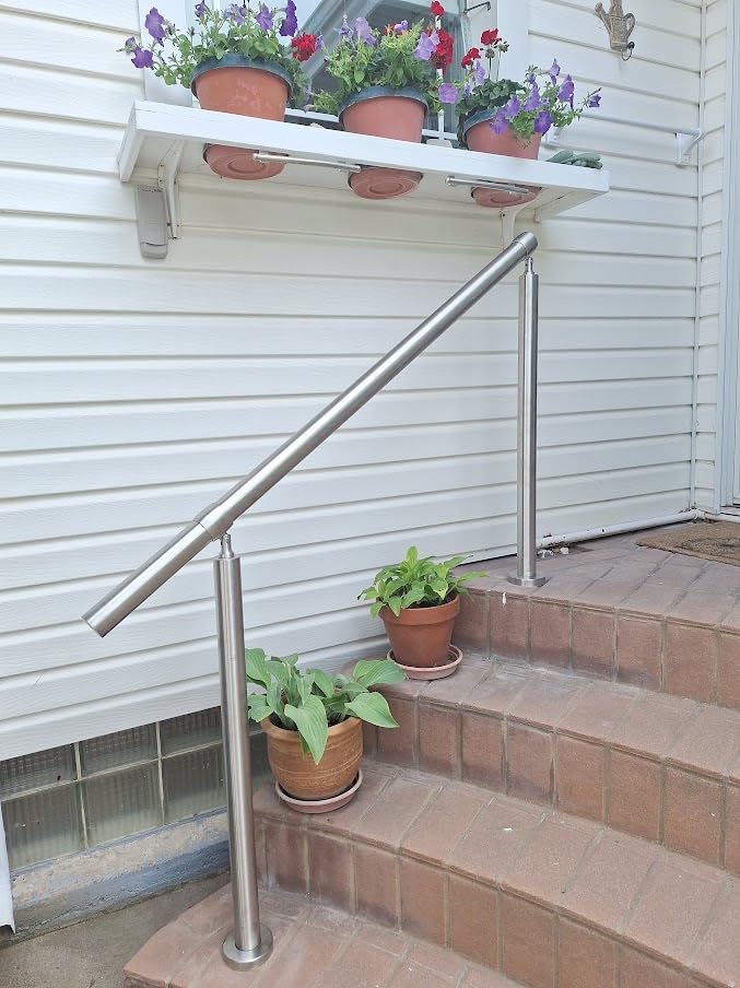 Outdoor 4 Step Handrail, DIY 304 Stainless Steel Transitional Hand Rails with Installation Kit, Silver Porch Stair Railing for Concrete Brick or Wooden Steps, 54x36 customer photo 1