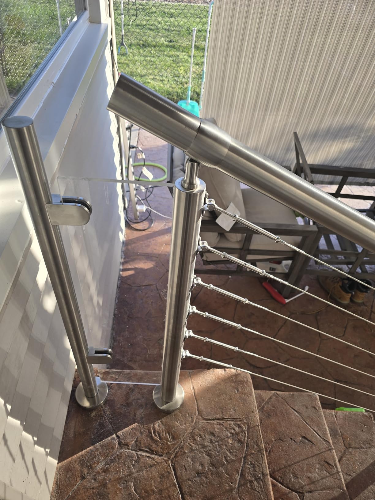Outdoor 4 Step Handrail, DIY 304 Stainless Steel Transitional Hand Rails with Installation Kit, Silver Porch Stair Railing for Concrete Brick or Wooden Steps, 54x36 customer photo 2