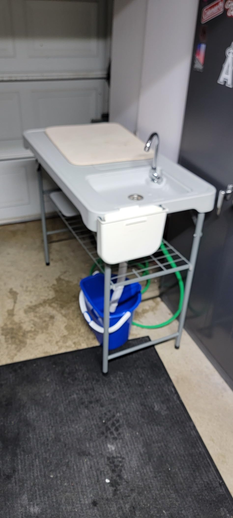 Allpop Fish Cleaning Table with 2 Sinks, 42.5'' Portable Folding Camping Fish Station with Foldable Faucet, Drainage Hose, Sprayer, Grid Rack, Storage Box, Drawer & Grooves for Picnic, White customer photo 1