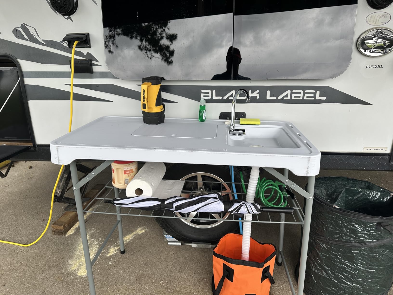 Allpop Fish Cleaning Table with 2 Sinks, 42.5'' Portable Folding Camping Fish Station with Foldable Faucet, Drainage Hose, Sprayer, Grid Rack, Storage Box, Drawer & Grooves for Picnic, White customer photo 2