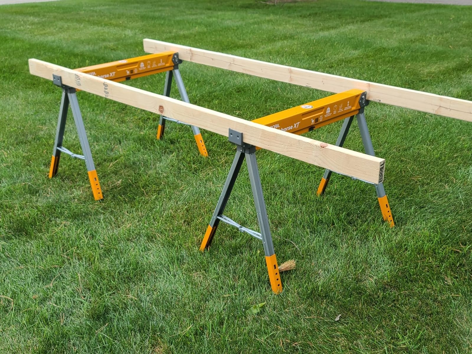 BORA Workhorse XT Saw Horses 2 Pack Adjustable Folding Heavy Duty Sawhorse | 2700-lb capacity, 2x4 Bracket, Adjustable height legs, Metal folding sawhorses, Portable workbench, compact storage customer photo 2