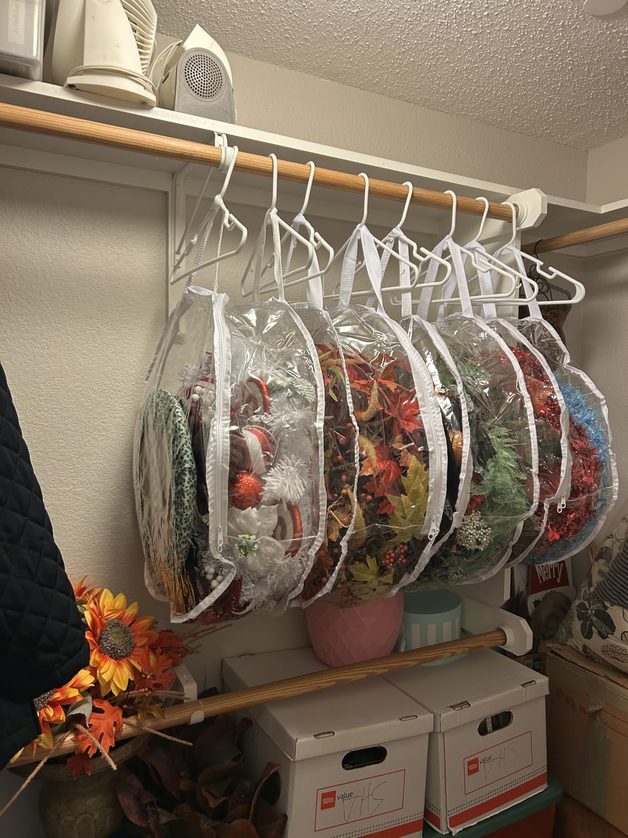 4 PCS Clear Wreath Storage Bag, 24x8 Inch Christmas Wreath Storage Container, Heavy Duty PVC Wreath Protector with Handle for Xmas Holiday Seasonal Wreath Garland (White) customer photo 1