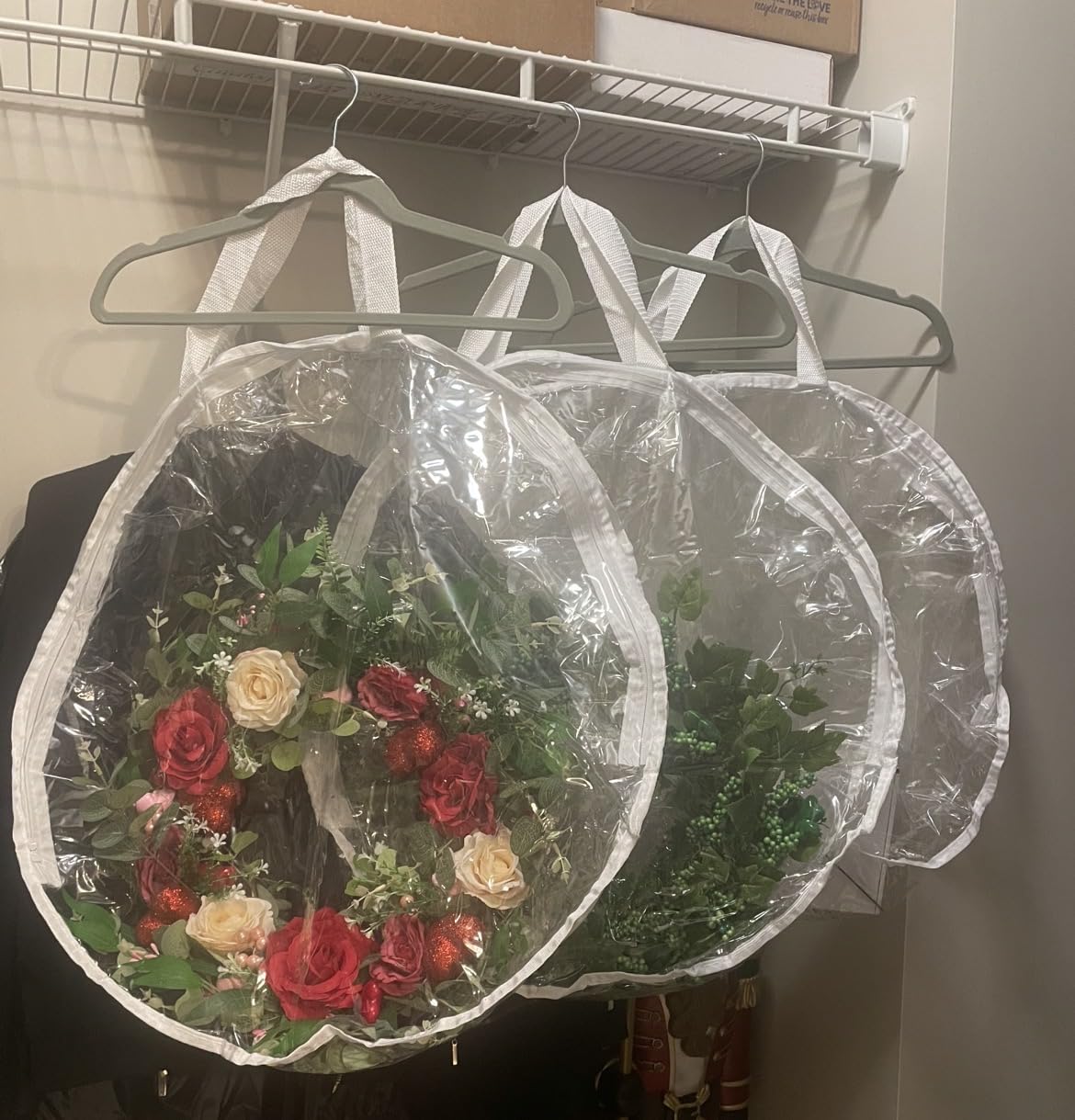 4 PCS Clear Wreath Storage Bag, 24x8 Inch Christmas Wreath Storage Container, Heavy Duty PVC Wreath Protector with Handle for Xmas Holiday Seasonal Wreath Garland (White) customer photo 2
