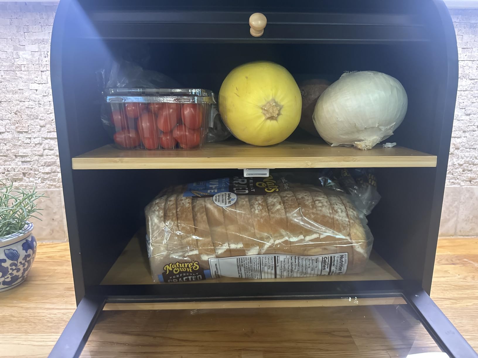 HOOBRO Bread Box, Bamboo Bread Box for Kitchen Countertop, 2 Tier Roll-Top Bread Bin, Food Storage Box, Large Capacity Keeper, Wooden Storage Cabinet, for Kitchen, Dining Room, Natural YL13MB01 customer photo 1