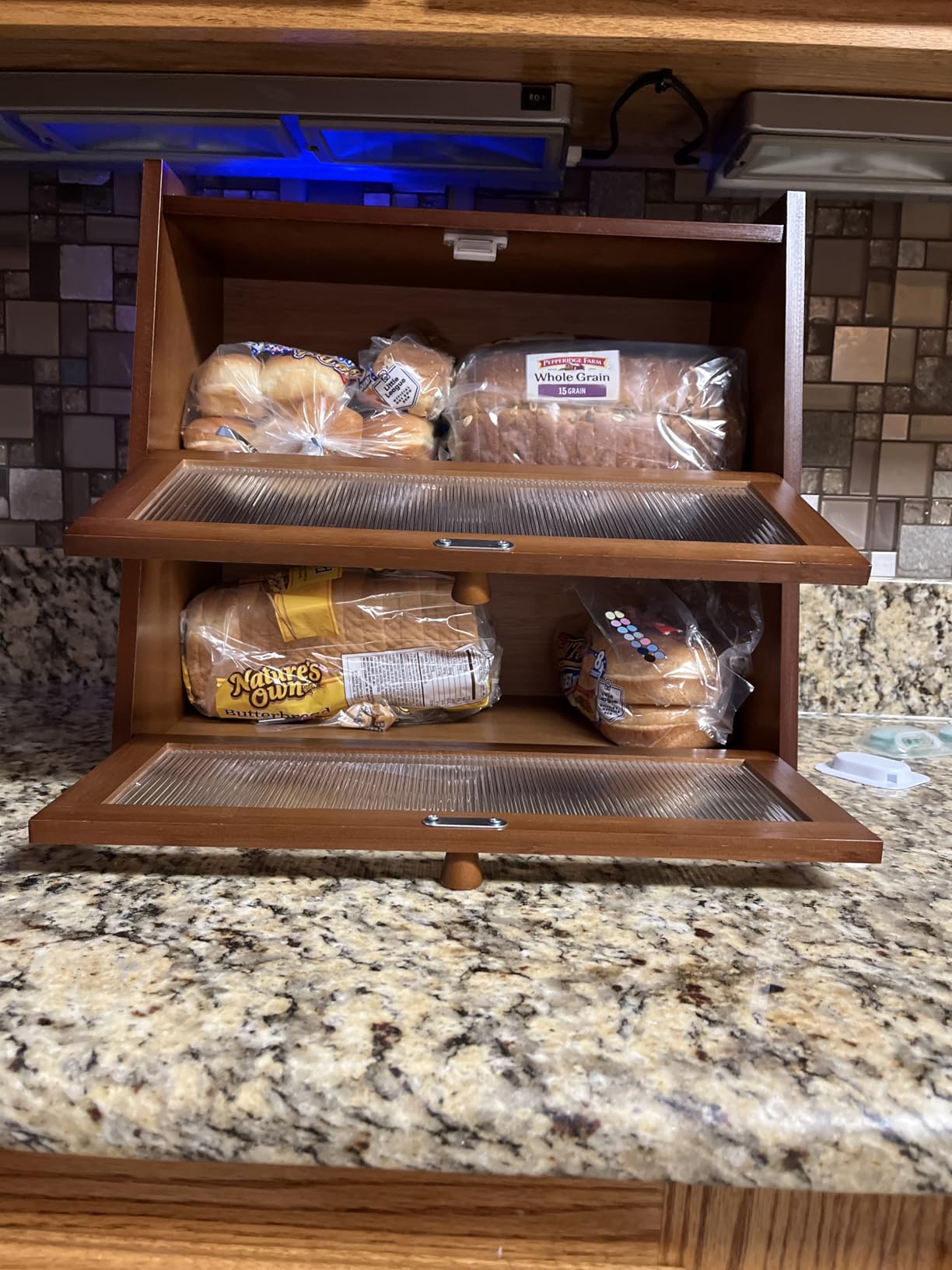 viewcare Extra Large Bread Box, Double Layer Bread Box for Kitchen Counter, Bamboo Wood Large Capacity Bread Storage Bin with Acrylic Wavy Door Panel customer photo 1