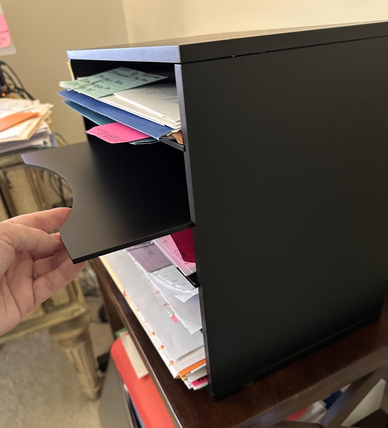 5 Tier Wood Desk Organizer, Mail Sorter and Paper Organizer for Desk, Black | Wooden Desktop Organizer for Sorting Papers, Letters and Mails, Literature Organizer for Home Office, Classroom Organization customer photo 2