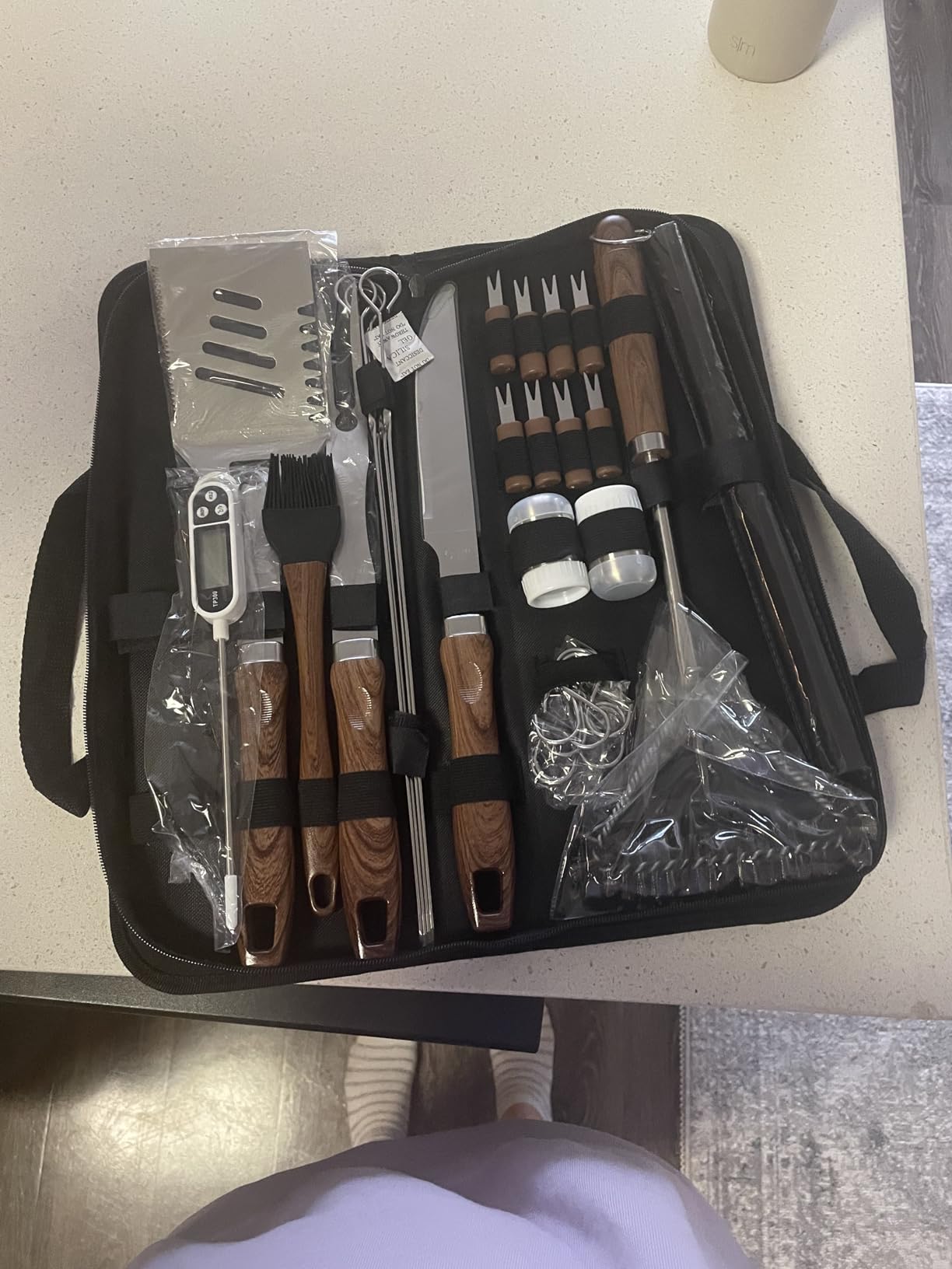 RINPIR 31pcs BBQ Grill Accessories Gifts for Men Dad, Heavy Duty Grilling Tools Gift Set for Father‘s Day, Stainless Steel BBQ Utensils Kit with Mats, Grill Brush in Carrying Bag Brown customer photo 1