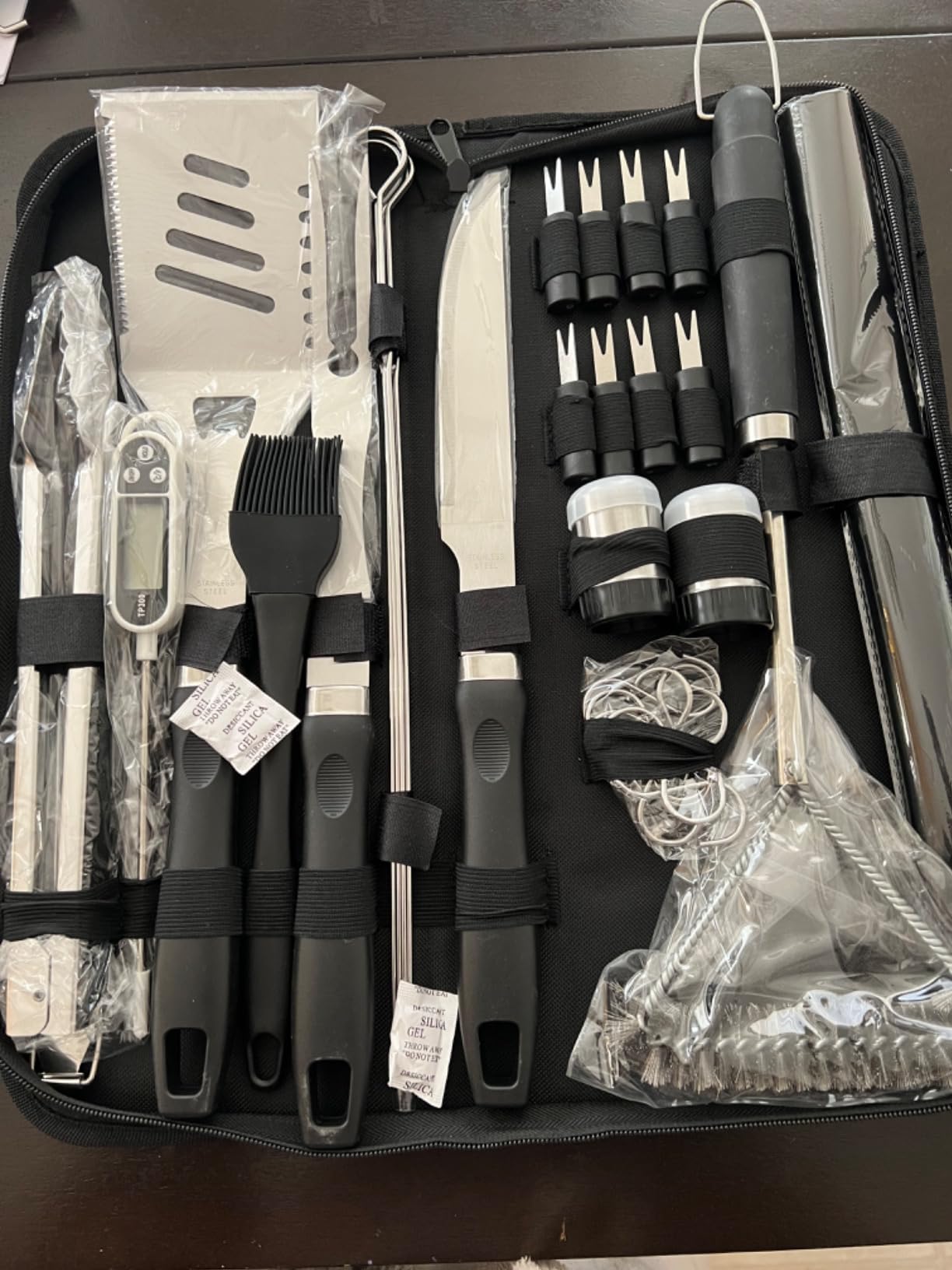 RINPIR 31pcs BBQ Grill Accessories Gifts for Men Dad, Heavy Duty Grilling Tools Gift Set for Father‘s Day, Stainless Steel BBQ Utensils Kit with Mats, Grill Brush in Carrying Bag Brown customer photo 2