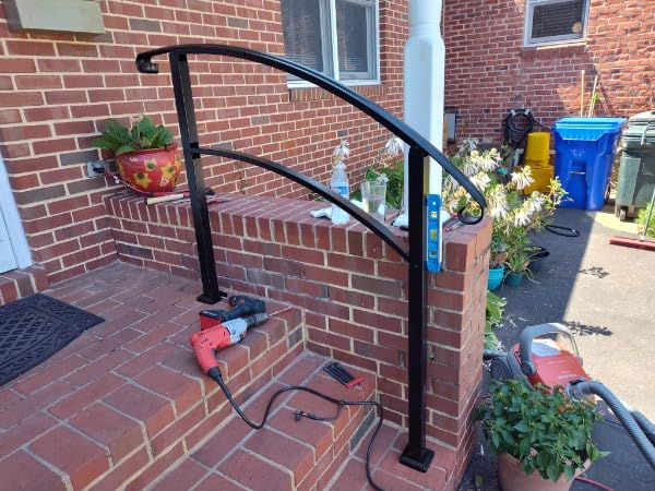 VEVOR Outdoor Stair Railing, Fits for 1-5 Steps Transitional Wrought Iron Handrail, Adjustable Exterior Stair Railing with Fence, Handrails for Concrete Steps with Installation Kit, Matte Black customer photo 1
