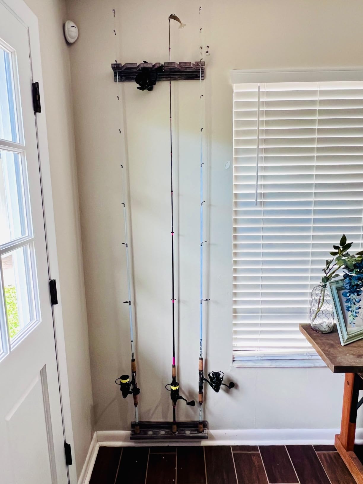 MyGift Rustic Wood Wall Mounted Fishing Rod Holder Rack, Holds 6 Rods customer photo 2