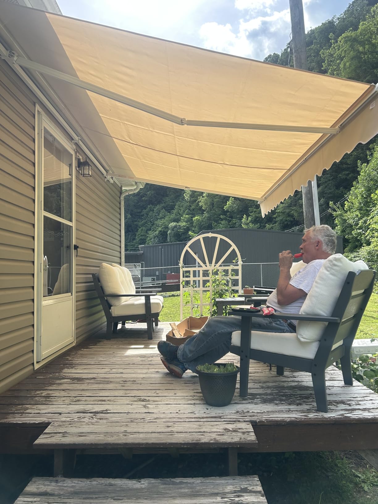 Yardenaler 10x8 FT Manual Retractable Patio Awning, Outdoor Window Sun Shade Shelter with Crank Handle & Canopy for Deck, Backyard, Garden, Balcony, Gray customer photo 1