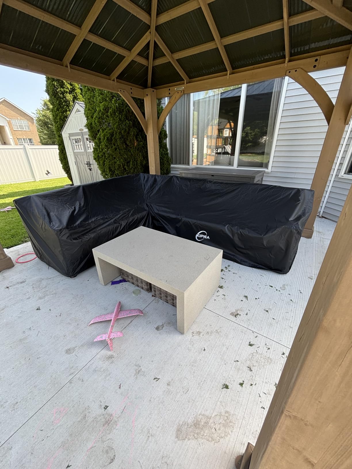 Kipiea Patio L-Shaped Sectional Sofa Cover, 420D Heavy-Duty Oxford Fabric Outdoor Sectional Cover with 6 Windproof Buckles, No Tears Anti UV No Fading (Right Facing, 104