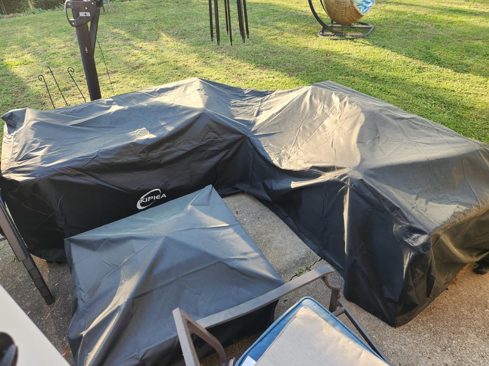 Kipiea Patio V-Shaped Sectional Sofa Cover, 420D Heavy-Duty Oxford Fabric Outdoor Sectional Cover with 6 Windproof Buckles, Anti UV and No Tears, No Fading (85