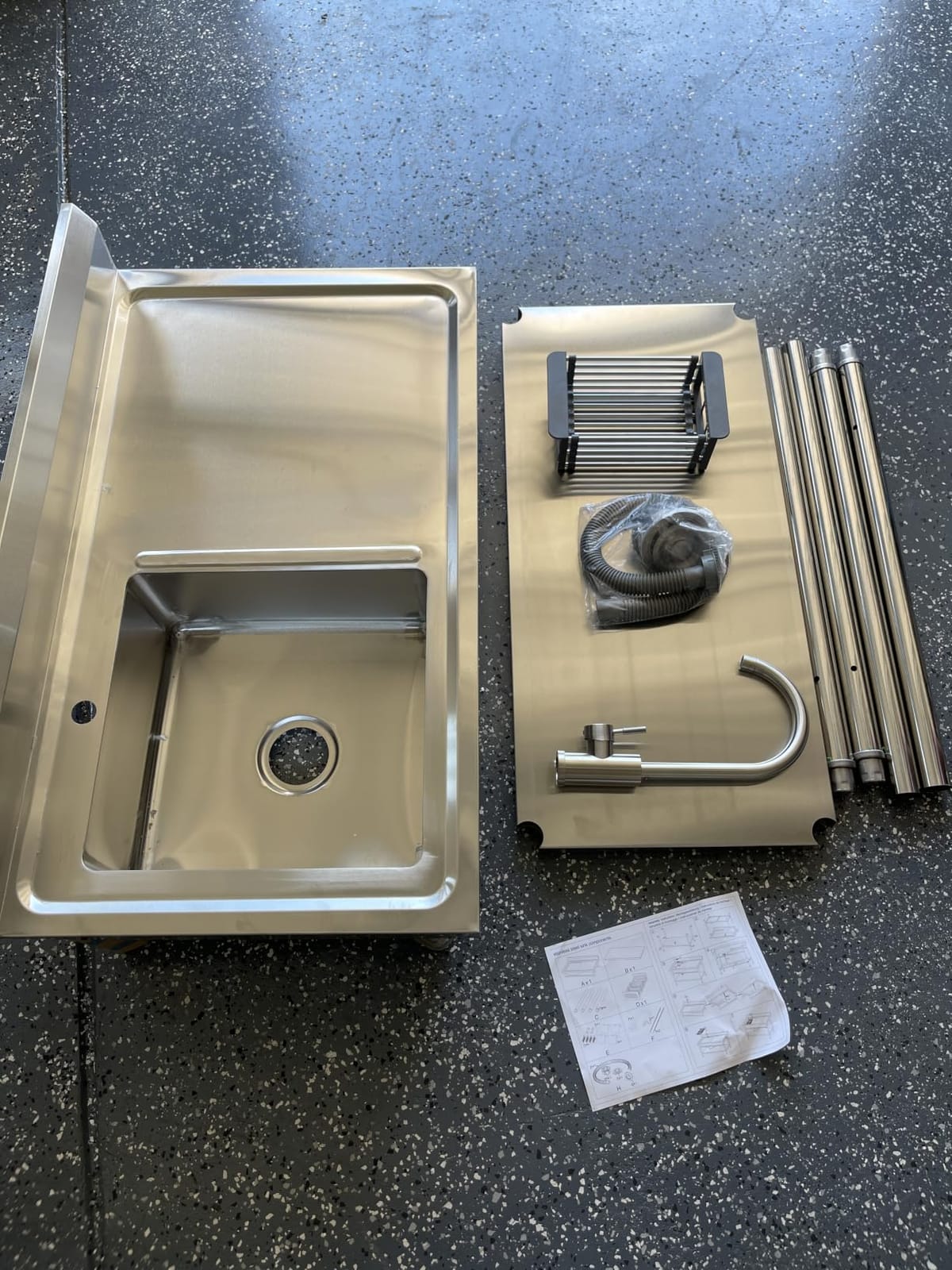 Utility Sink Freestanding Single Bowl Laundry Sink with Hot and Cold Water Plumbing Workbench & Storage Stainless Steel Sink for Kitchen and Bathroom Farmhouse Style, 39Inch, Metallic Gray customer photo 1