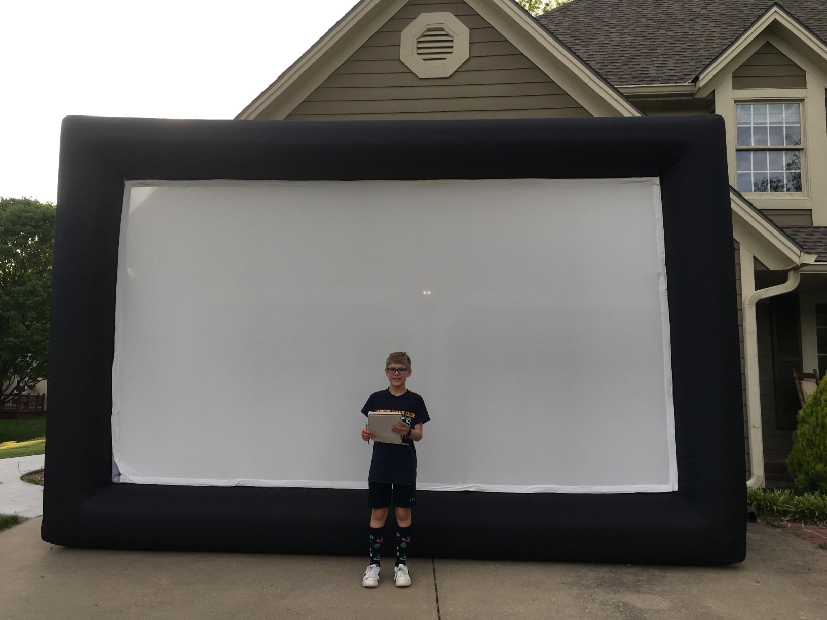 16 ft Outdoor Projector Screen with Built-in Blower - Supports Front and Rear Projection - Includes Tie-Downs and Storage Bag - Inflatable Projector customer photo 1