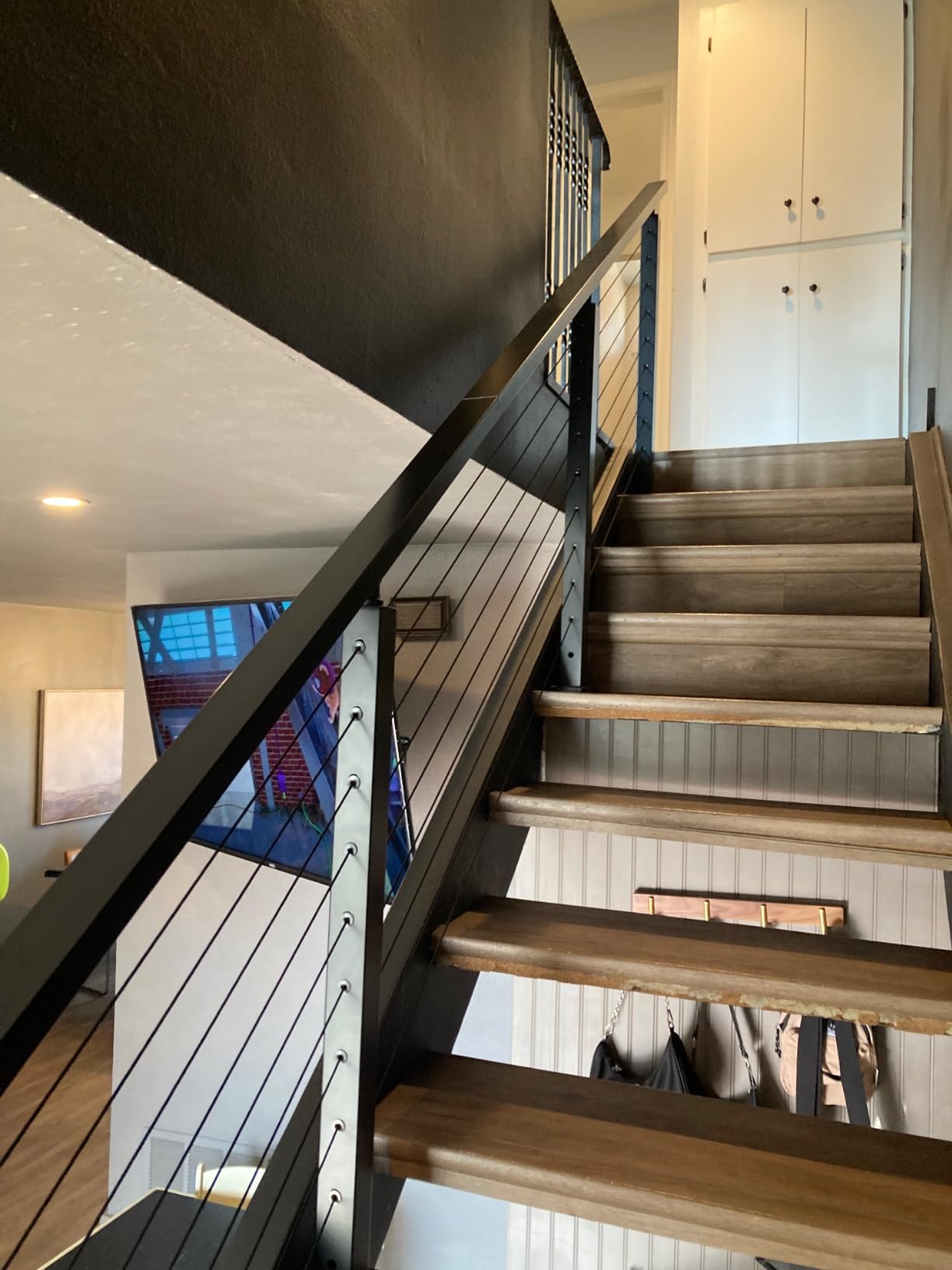 Muzata 12-16ft Modular Cable Railing Kit for Stairs Surface Mount 36in RW25 | 4 Stair Post Kit with Wire Rope & Cable Railing Hardware, No Handrail, Black Cable Railing System, Length Adjustable customer photo 2