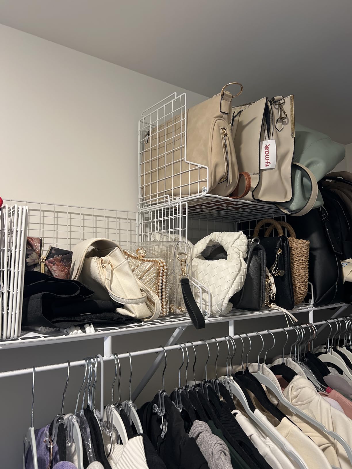 Sonyabecca Purse Organizer for Closet: Adjustable 2-Pack Dividers Purse Organizer-Stackable Wire Handbags Storage Baskets-Open Cabinets Wallets Tote Chain Bags Clutches-White customer photo 1