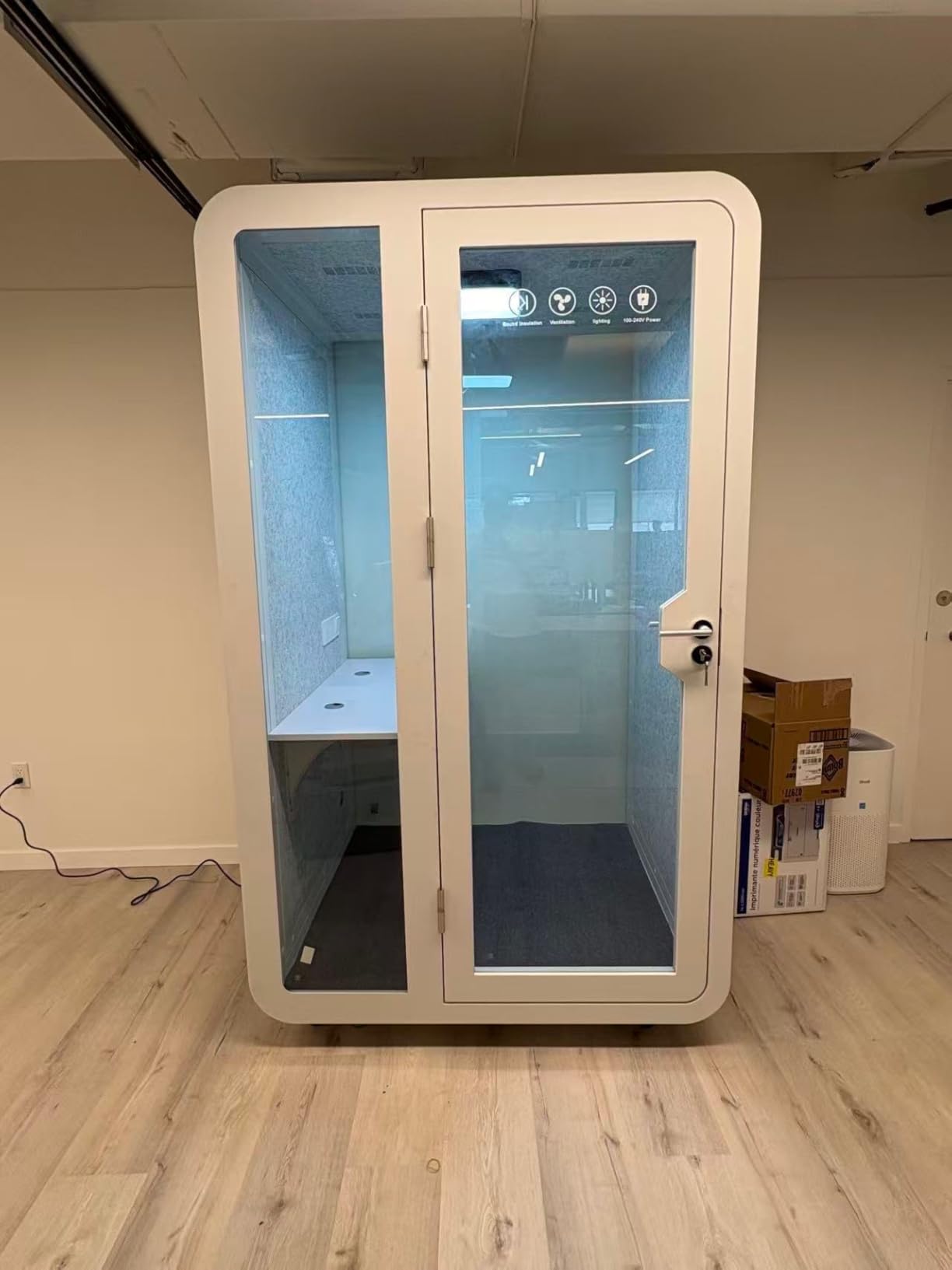 GEARONIC Solo Office Sound Booth Pod Audio Privacy, Mobile Roller with Desk, LED Light, Fans and AC USB Ports (Black Obsidian) customer photo 2