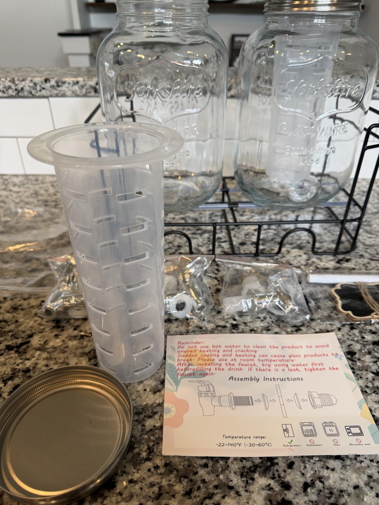 1 Gallon Glass Drink Dispensers For Parties-Set of 2,Leak-Proof Spigot | 4L Drink Dispenser with Fruit Infuser & Stand,Juice or Beverage Dispenser for BBQ,Picnic,Weddings,Lemonade Stand Supplies customer photo 1