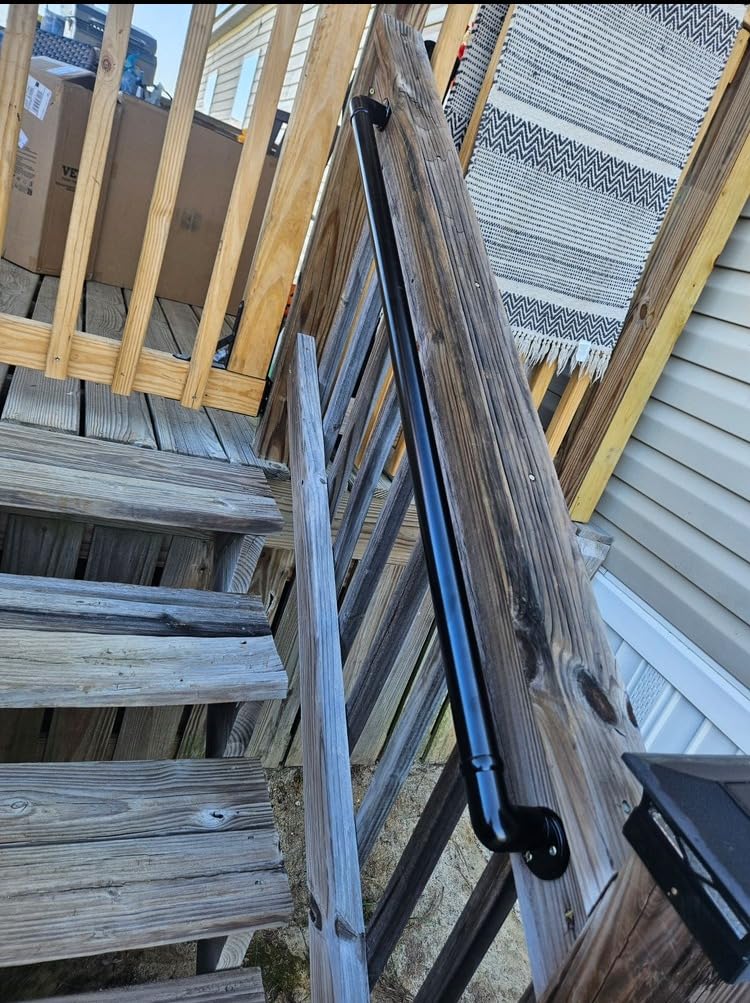 Meranti Aluminum Handrail for Stairs - ADA Compliant Wall Returns - Handrails for Indoor Stairs - Metal Handrail, Powder Coated for Outdoor Environment, DIY Handrail Kit (WHR, Black, 7' Length) customer photo 2