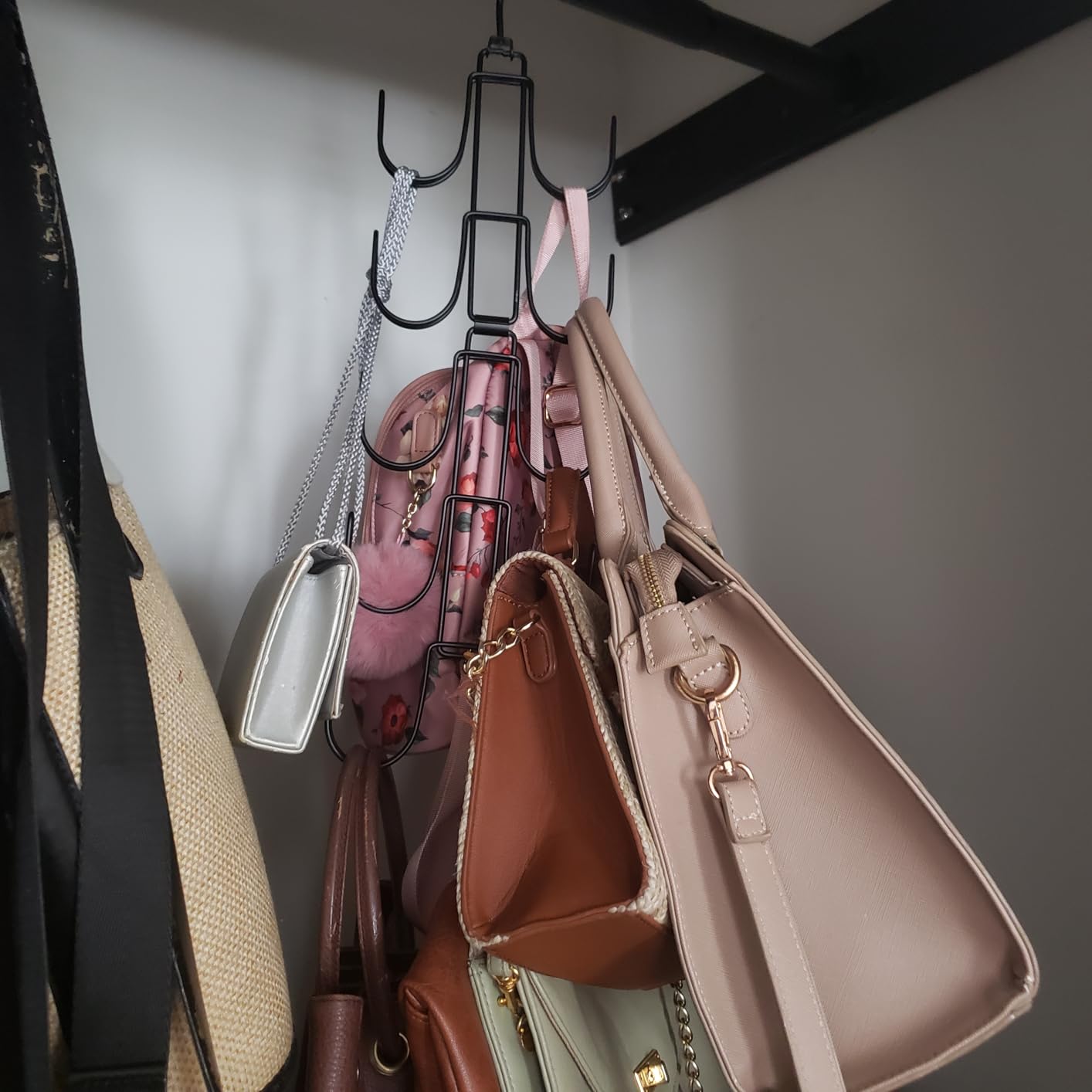 Purse Organizer for Closet: Upgraded Purse Hanger with 10 Big Hooks | 360 Degree Rotation Collapsible Space Saving Hangers customer photo 2