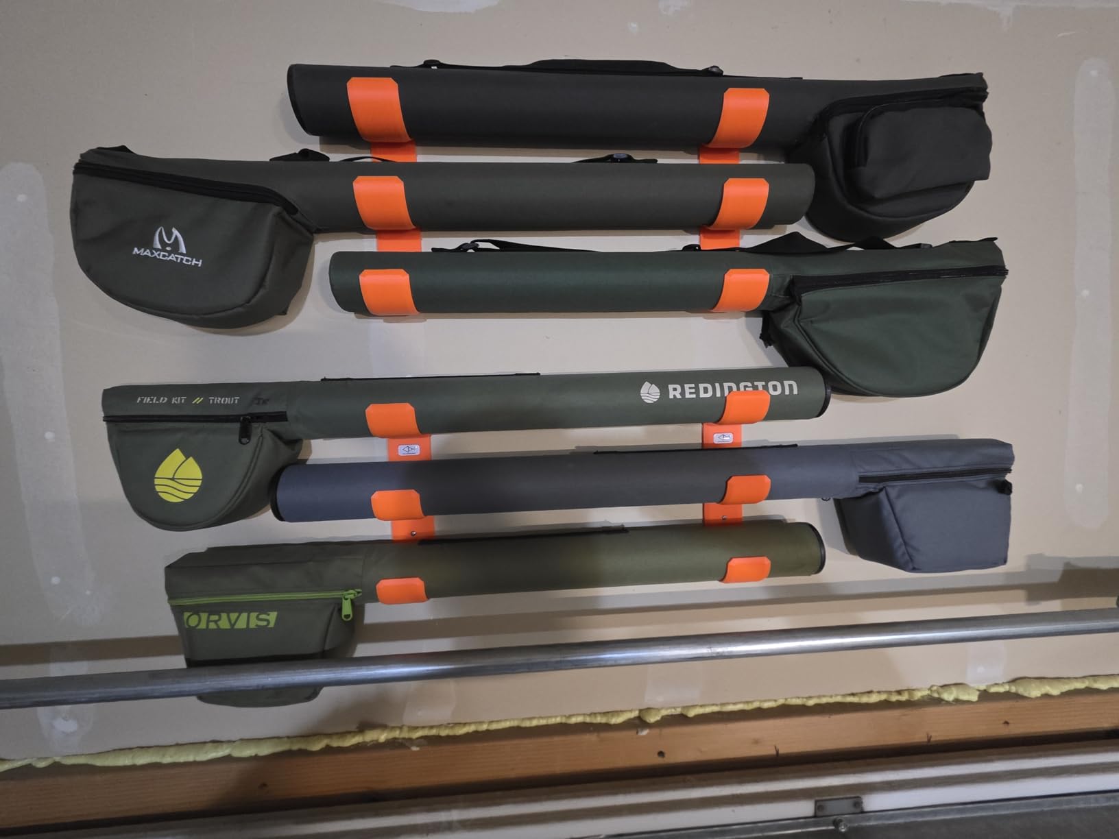 Fly Rod Tube Holder, Triple Wall Mount Rack for Garage, Storage 2-2.5in | 4-screw install, Hardware included, Fits Sage/Orvis/Redington customer photo 1