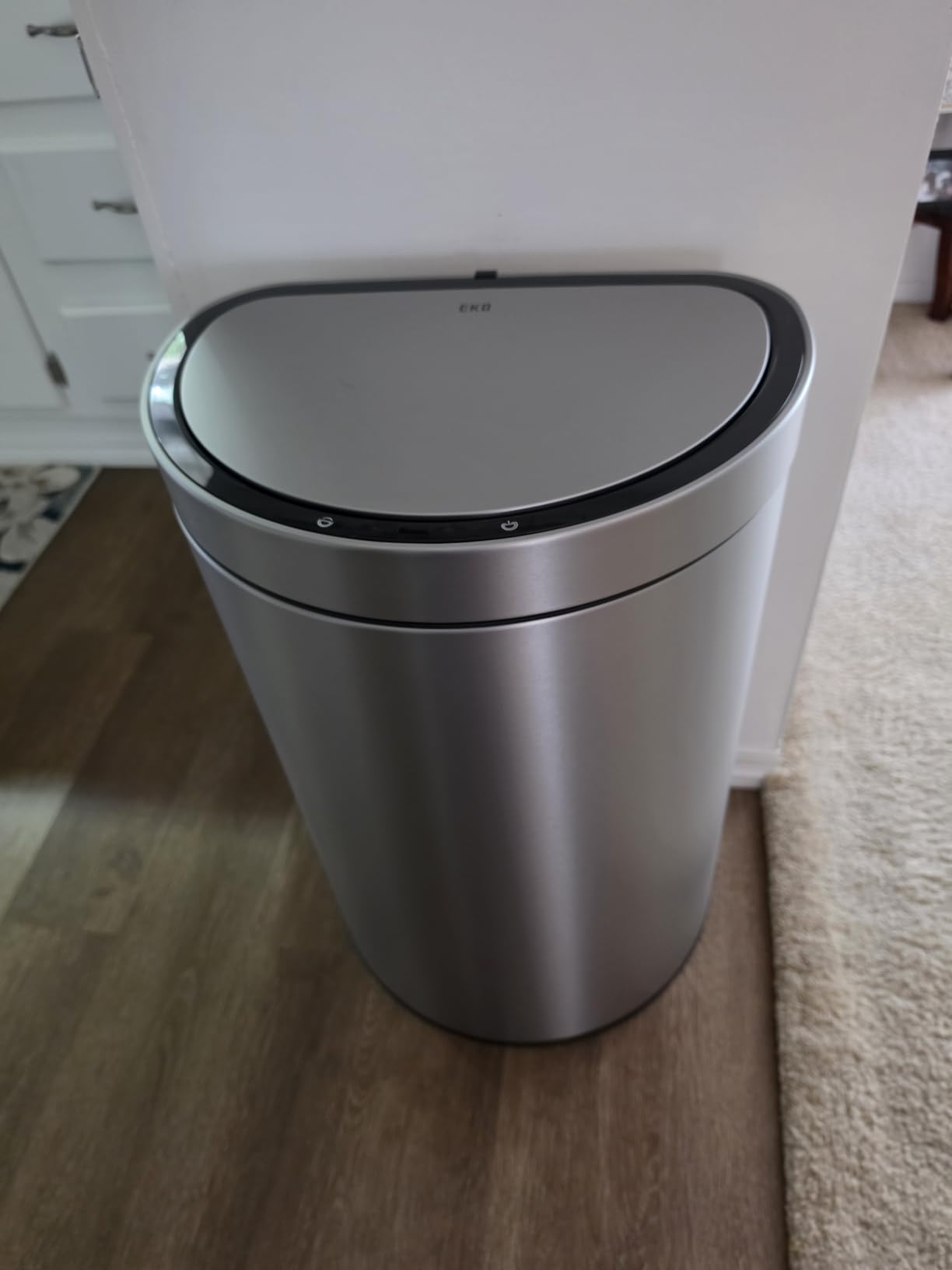EKO Mirage Semi-Round Motion Sensor Trash Can or Recycling Bin, 47 Liter / 12.4 Gallon Automatic Large Kitchen Trash Can with Deodorizer Compartment, Removable Lid and Bucket, Matte Stainless Steel customer photo 2