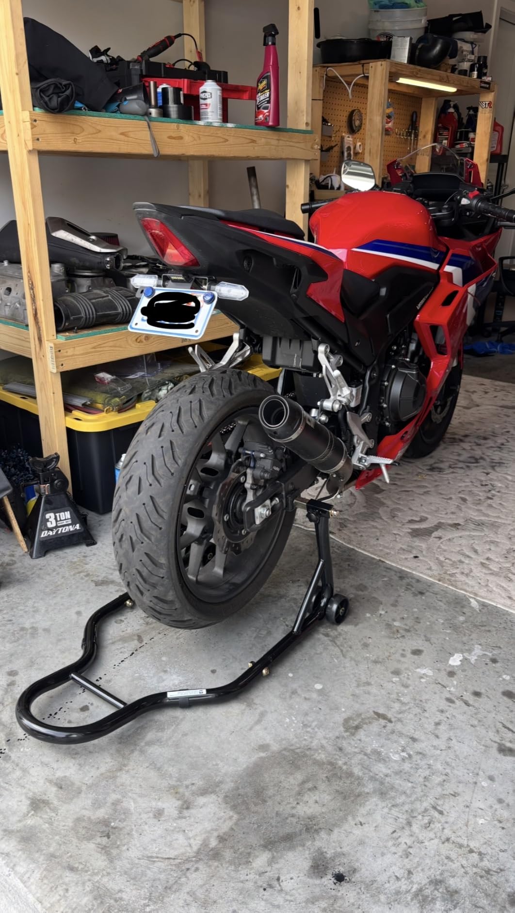 Motorcycle Stand Lift, Universal Paddock Lift Stand, 1100lbs Front Rear Combo Stand Lift Stand, Rear U+L Fork Swingarm Spool Stand 2-Pack customer photo 1